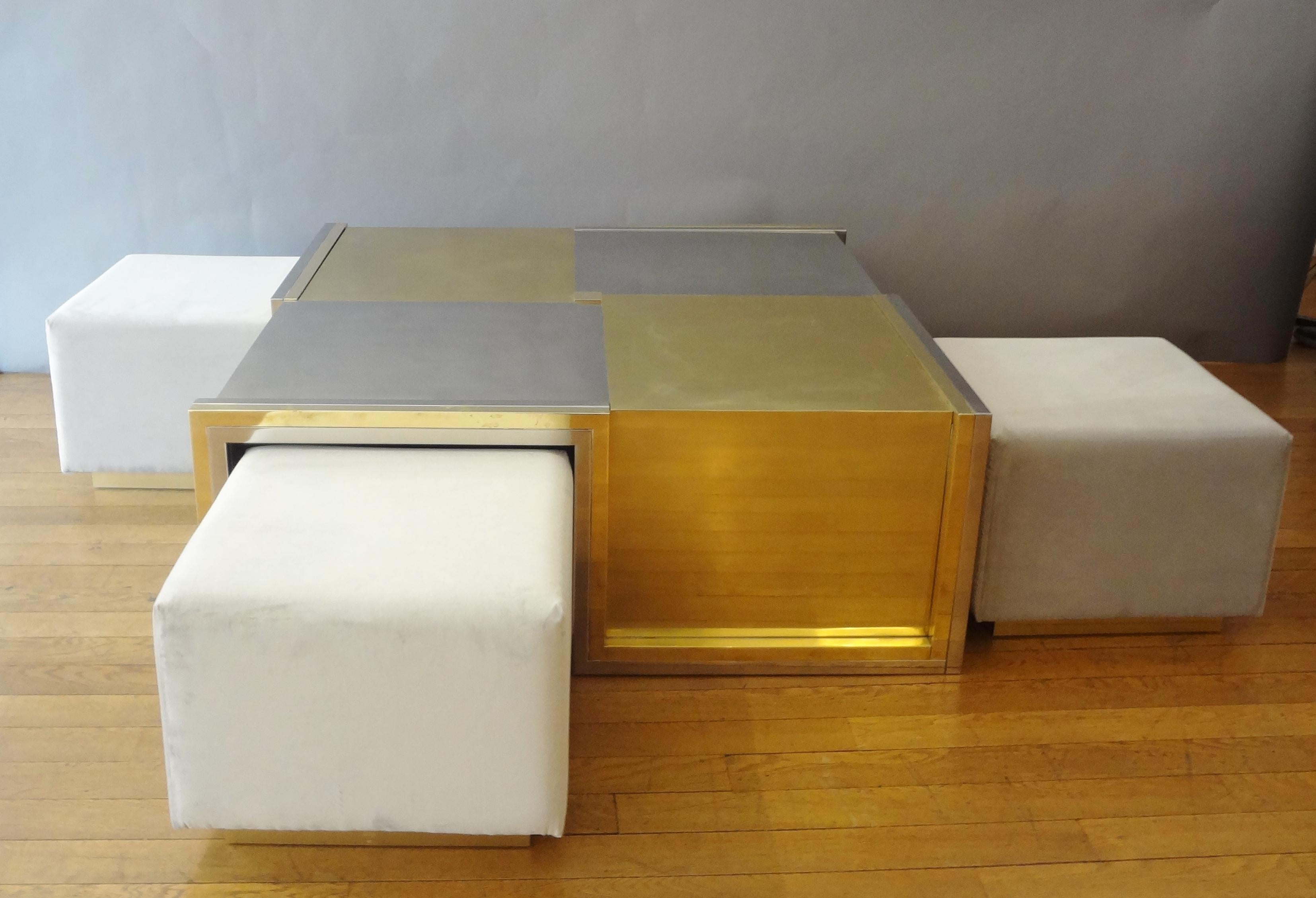 Italian Square Coffee Table with 4 Stools, 1975 by Giovanni Banci, Italy For Sale
