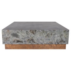 Square Coffee Table with a Patina Copper Zinc Top with an Oak Base in Soft Tawny