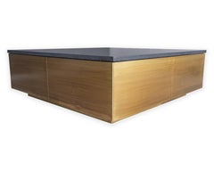 Square Coffee Table with an Absolute Black Leathered Top and Brass Base