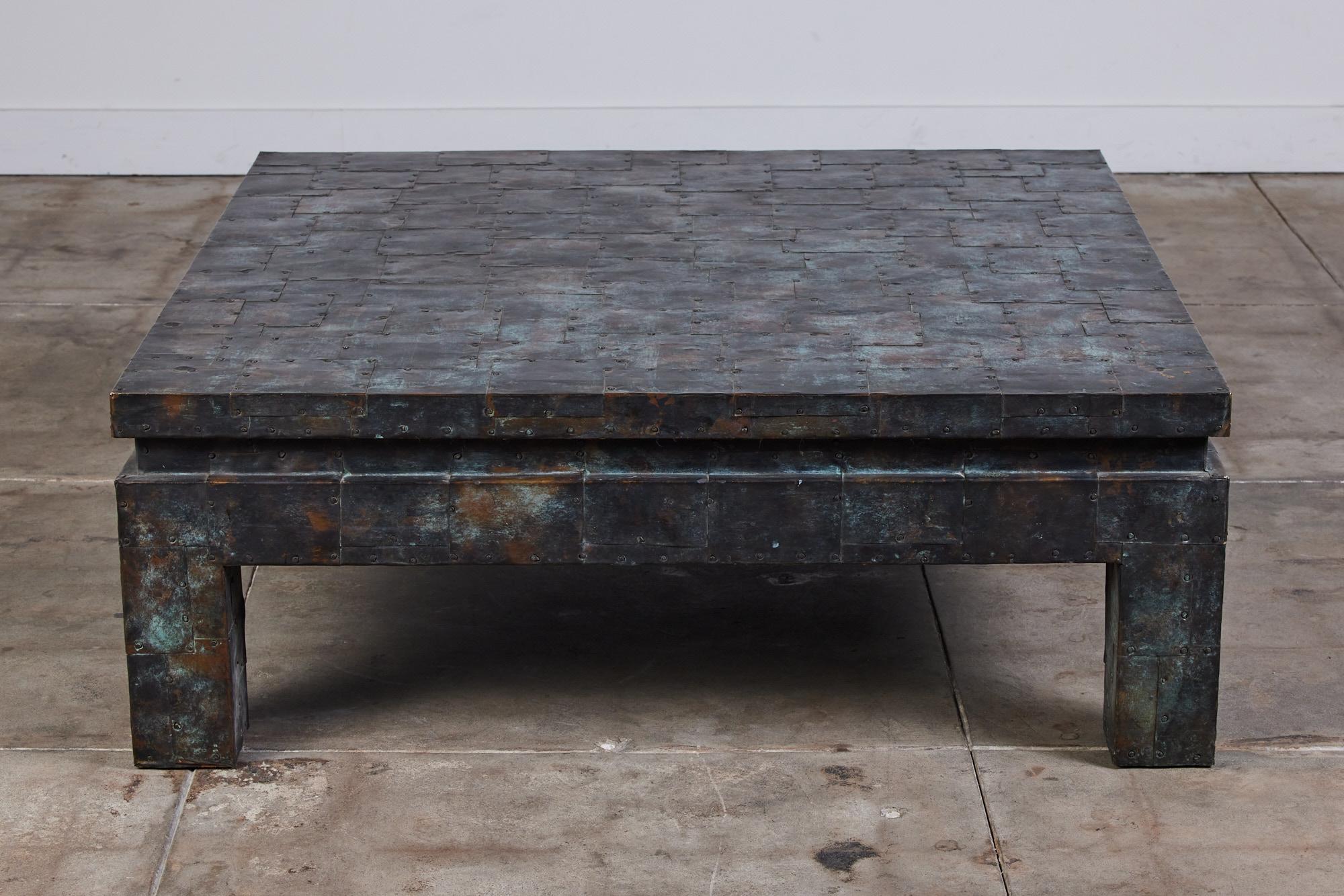 American Square Coffee Table with Copper Patchwork Finish by Maitland-Smith