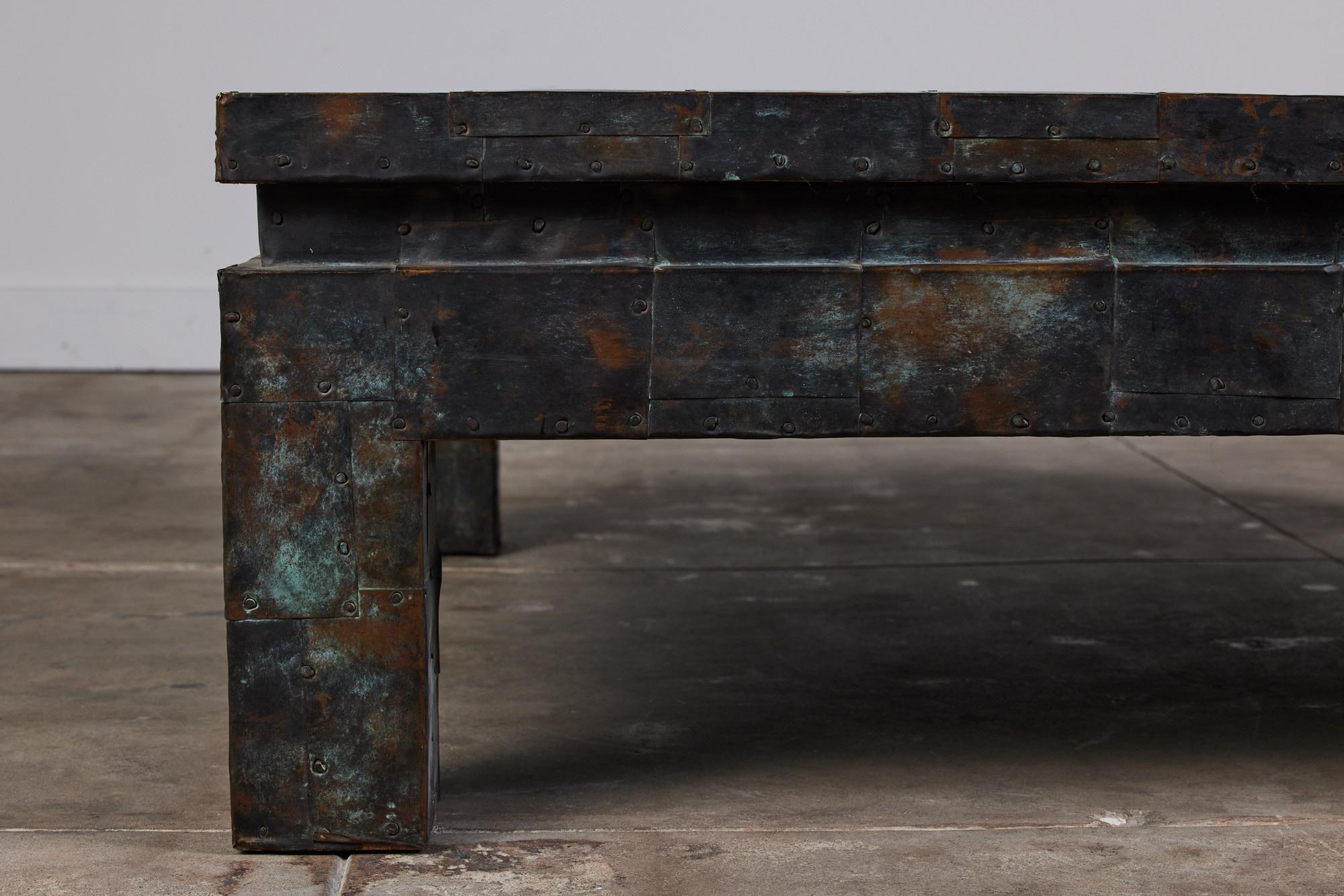 Square Coffee Table with Copper Patchwork Finish by Maitland-Smith In Excellent Condition In Los Angeles, CA
