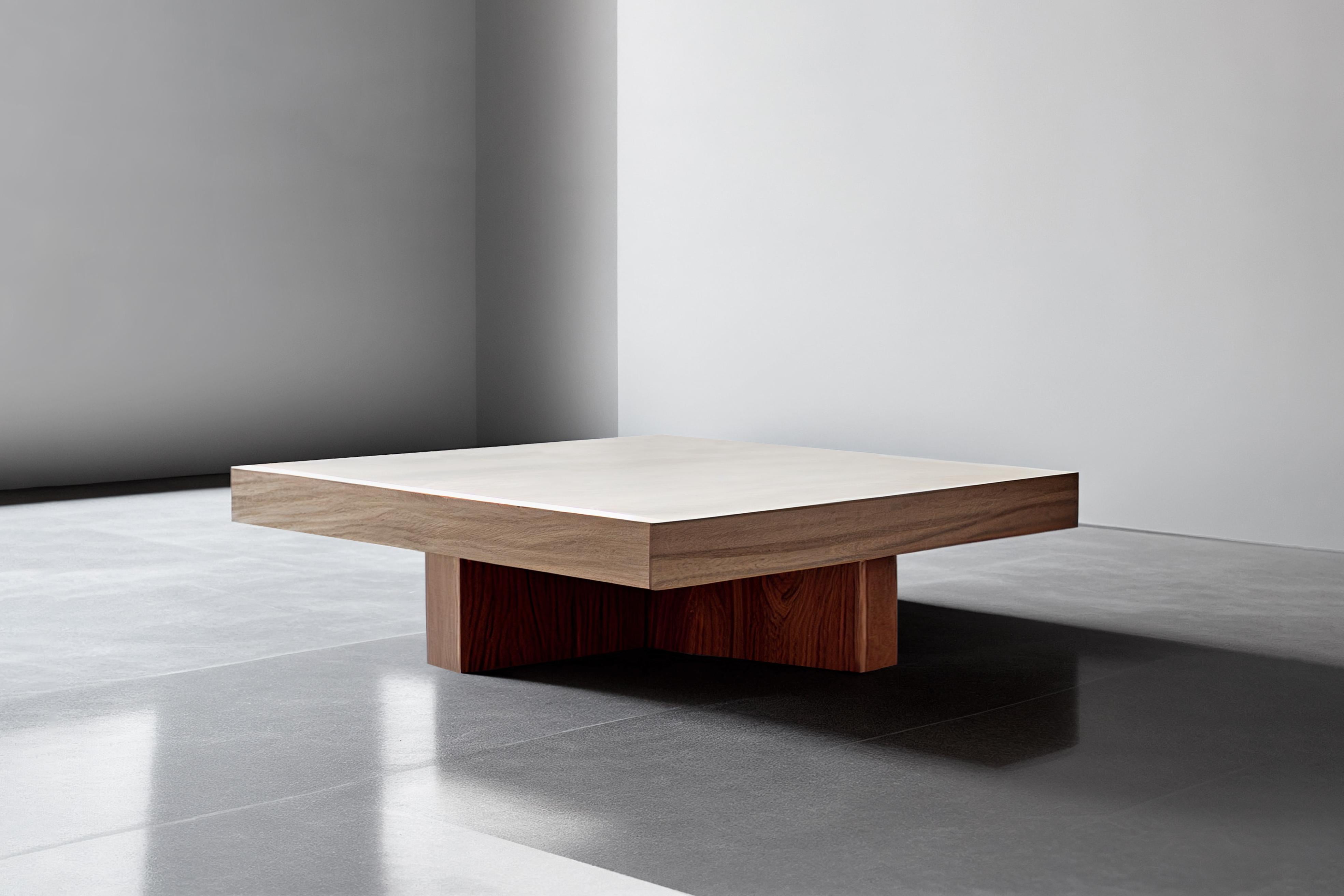 Mexican Square Coffee Table with Cruciform Base Made with Beautiful Veneer Wood by Nono  For Sale