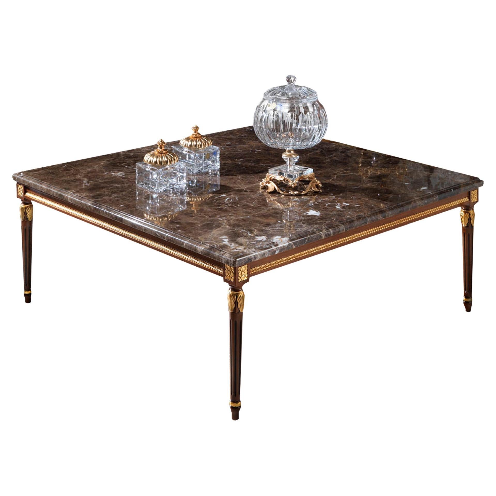 Square Coffee Table with Emperador Dark Marble Top by Modenese Interiors For Sale
