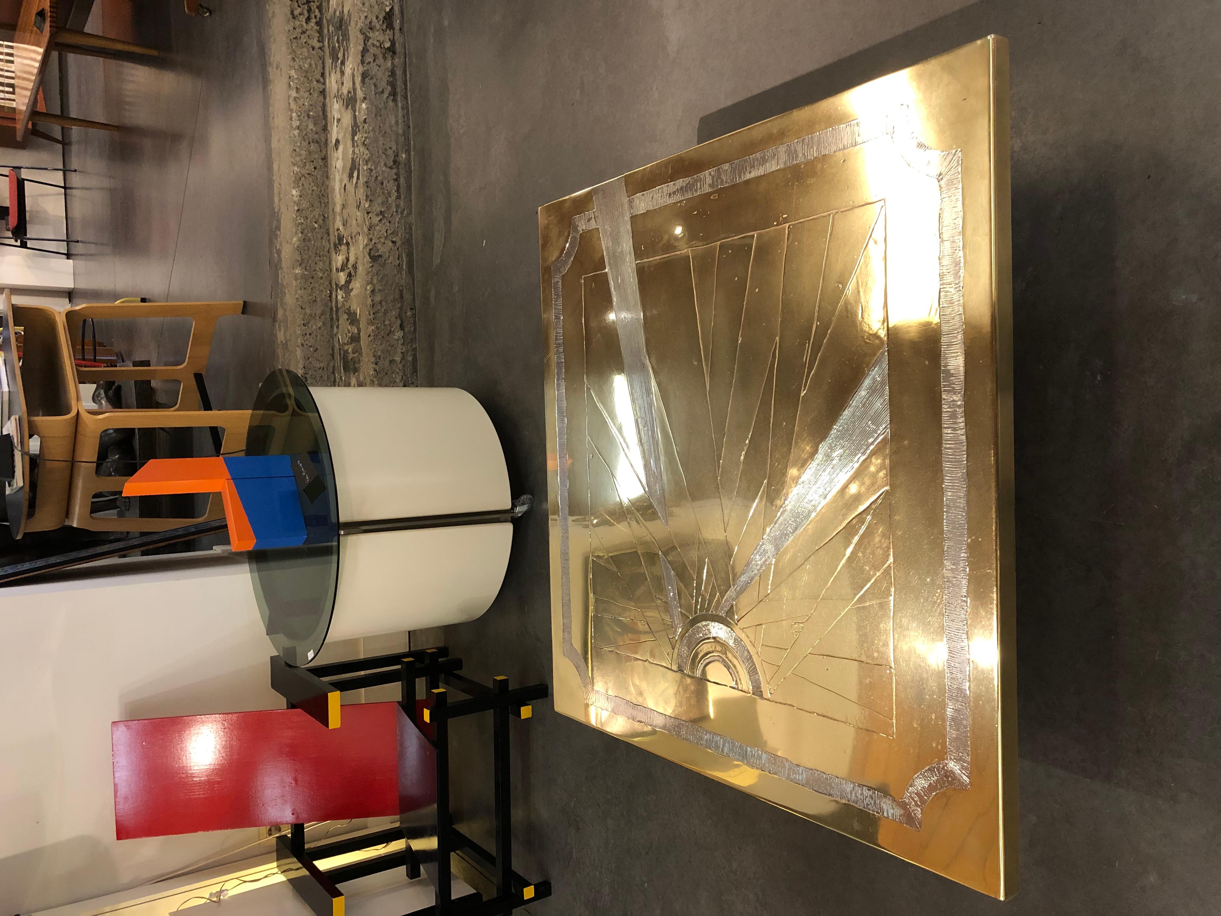 Square Coffee Table with Engraved Brass and Aluminum from the Seventies 3