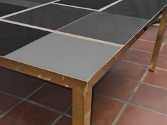 Square Coffee Table with Gray and Black Murano Glass, Brass Frame, Made in Italy