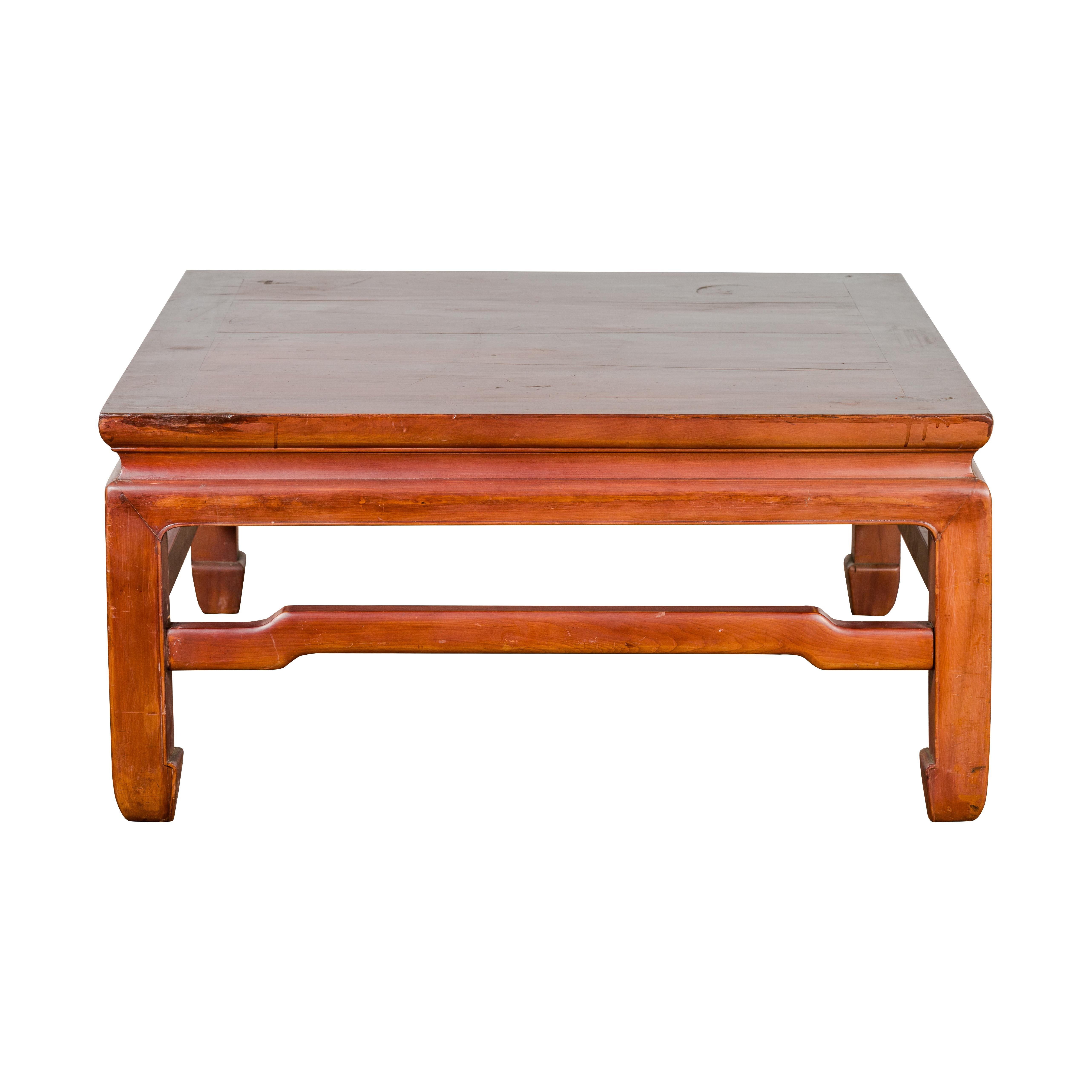 Square Coffee Table with Humpback Stretcher and Horse Hoof Legs For Sale 7
