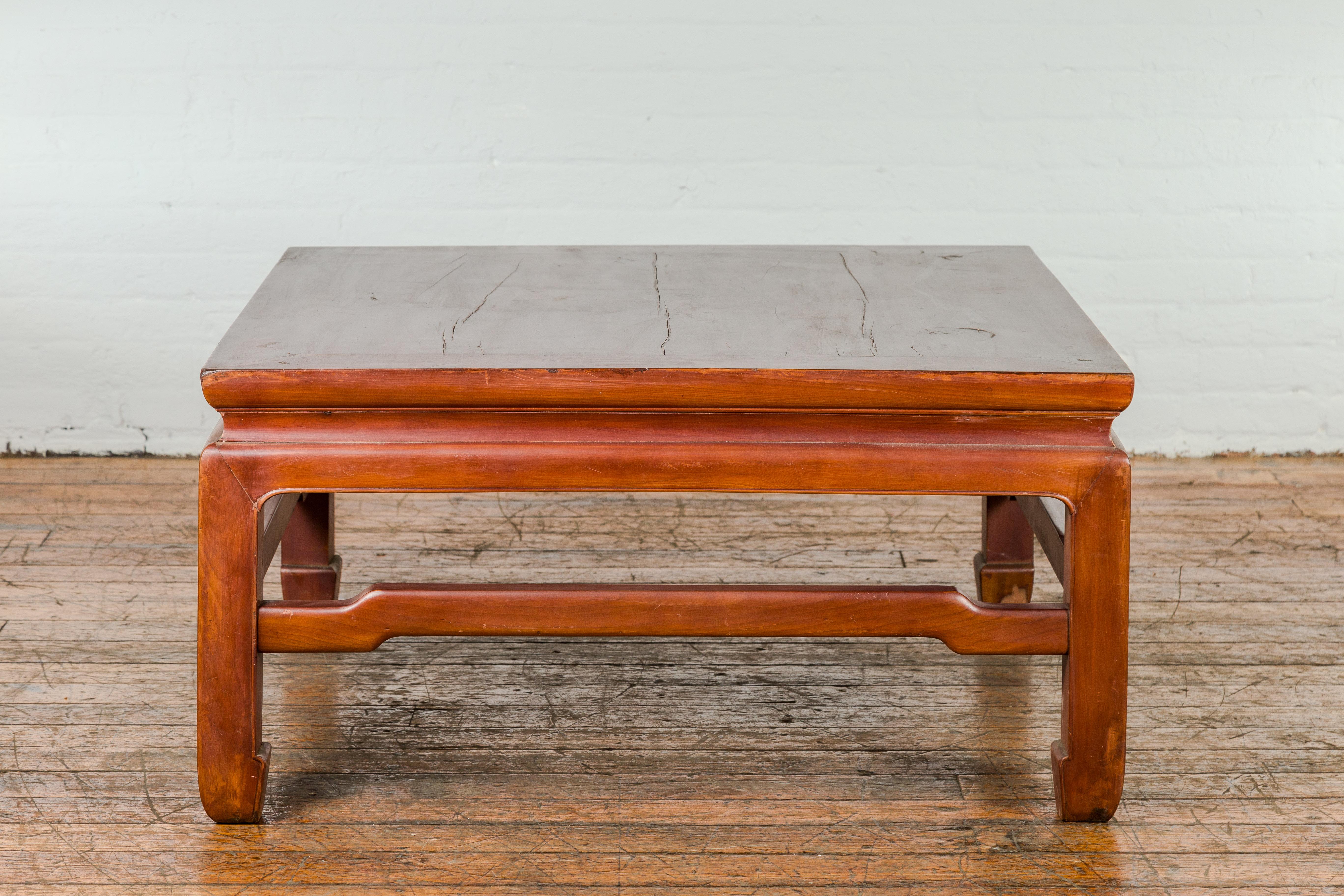 Qing Square Coffee Table with Humpback Stretcher and Horse Hoof Legs For Sale