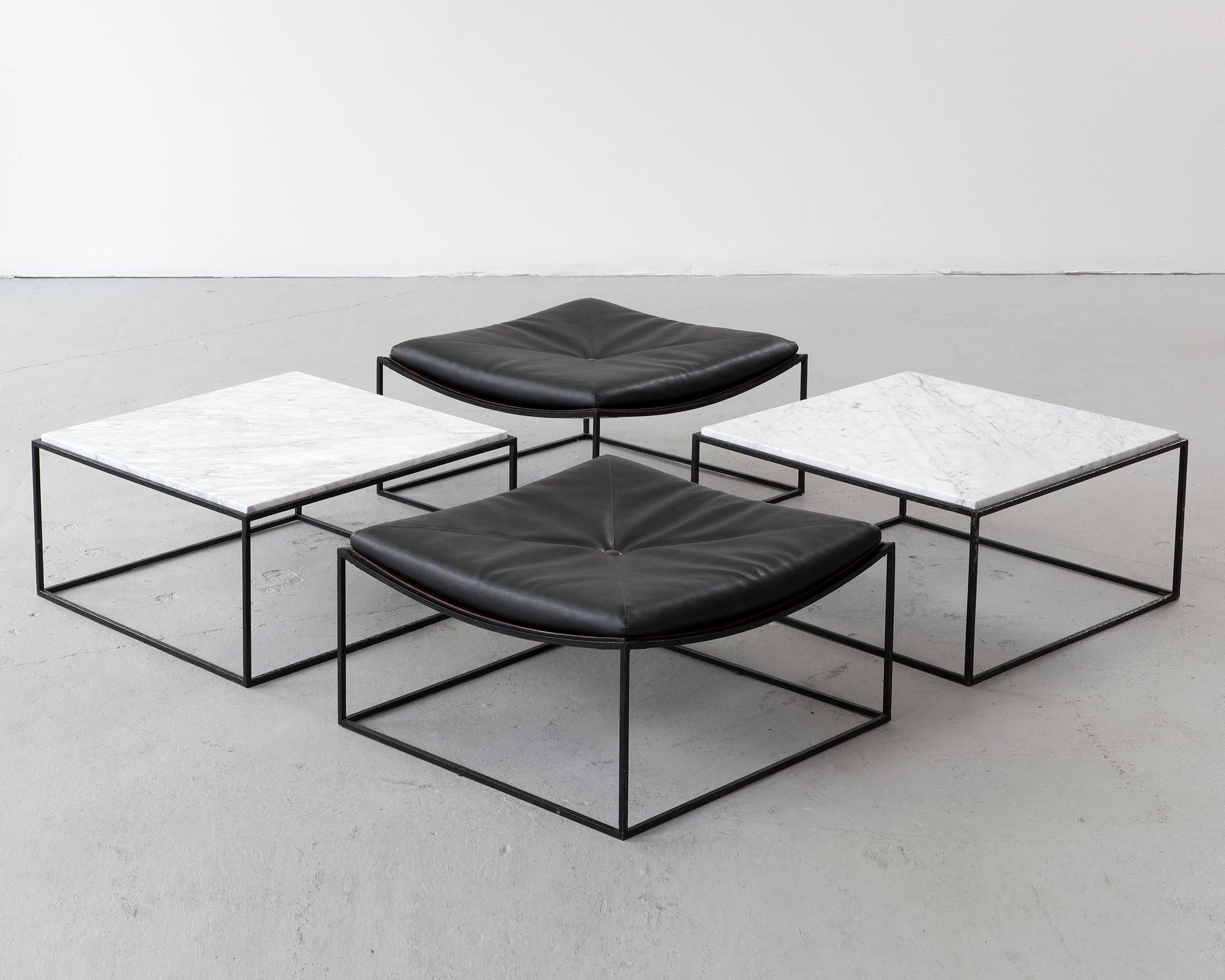 Brazilian Square Coffee Table with Iron Base and Marble Top by Jorge Zalzupi, circa 1960