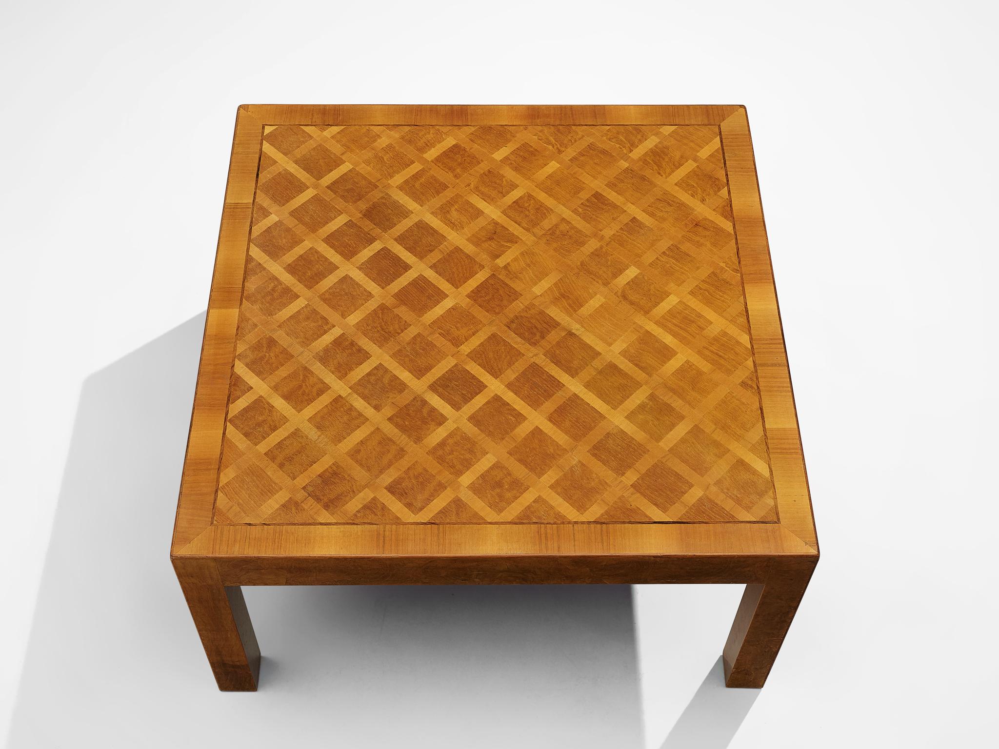 Art Deco Square Coffee Table with Marquetry in Walnut  For Sale