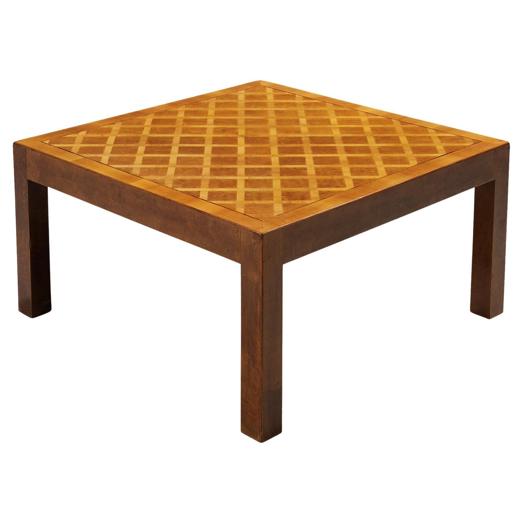 Square Coffee Table with Marquetry in Walnut  For Sale