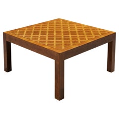 Table basse carrée avec marqueterie en noyer