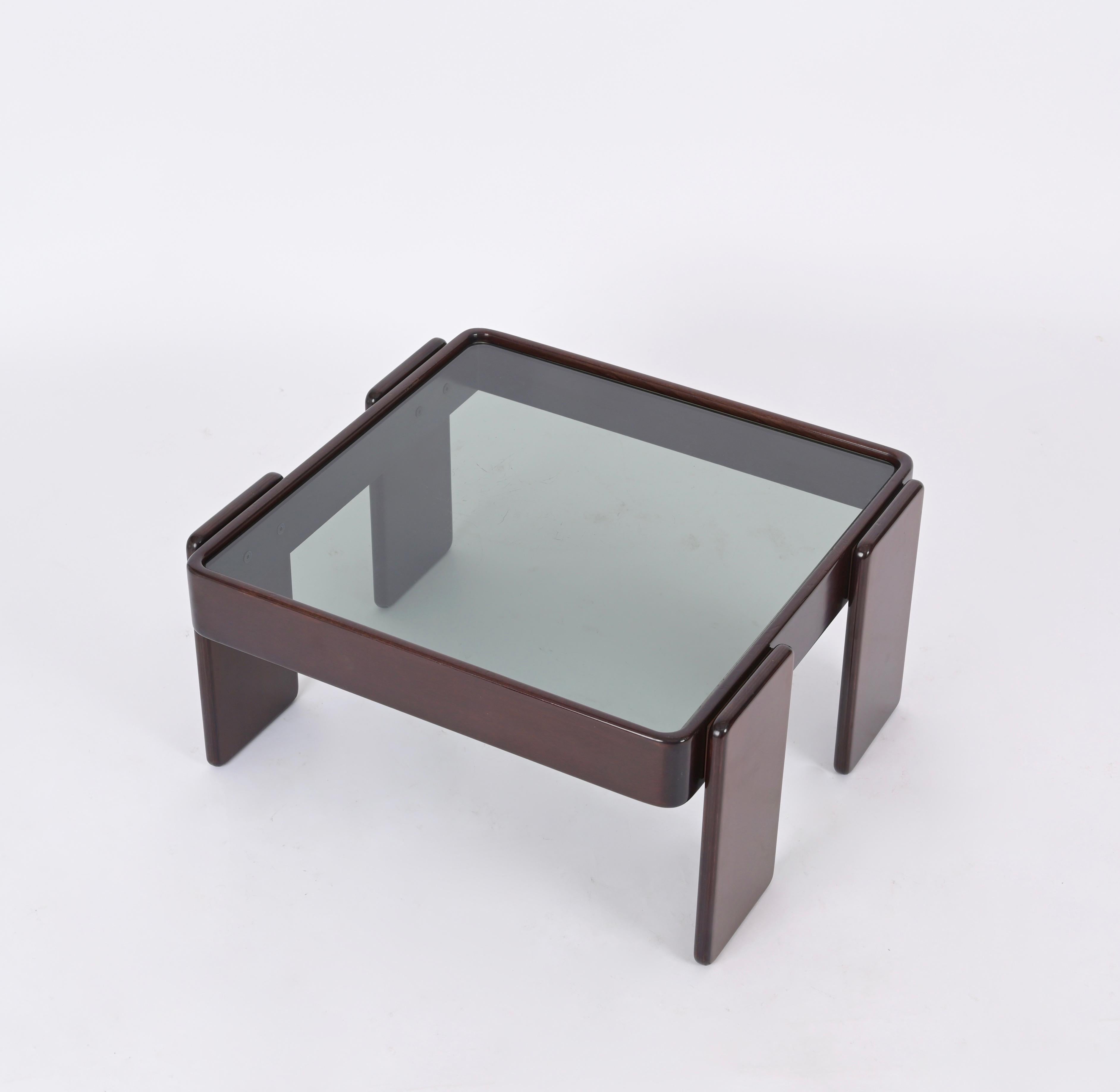 Square Coffee Table with Smoked Glass by Frattini for Cassina, Italy, 1970s For Sale 3