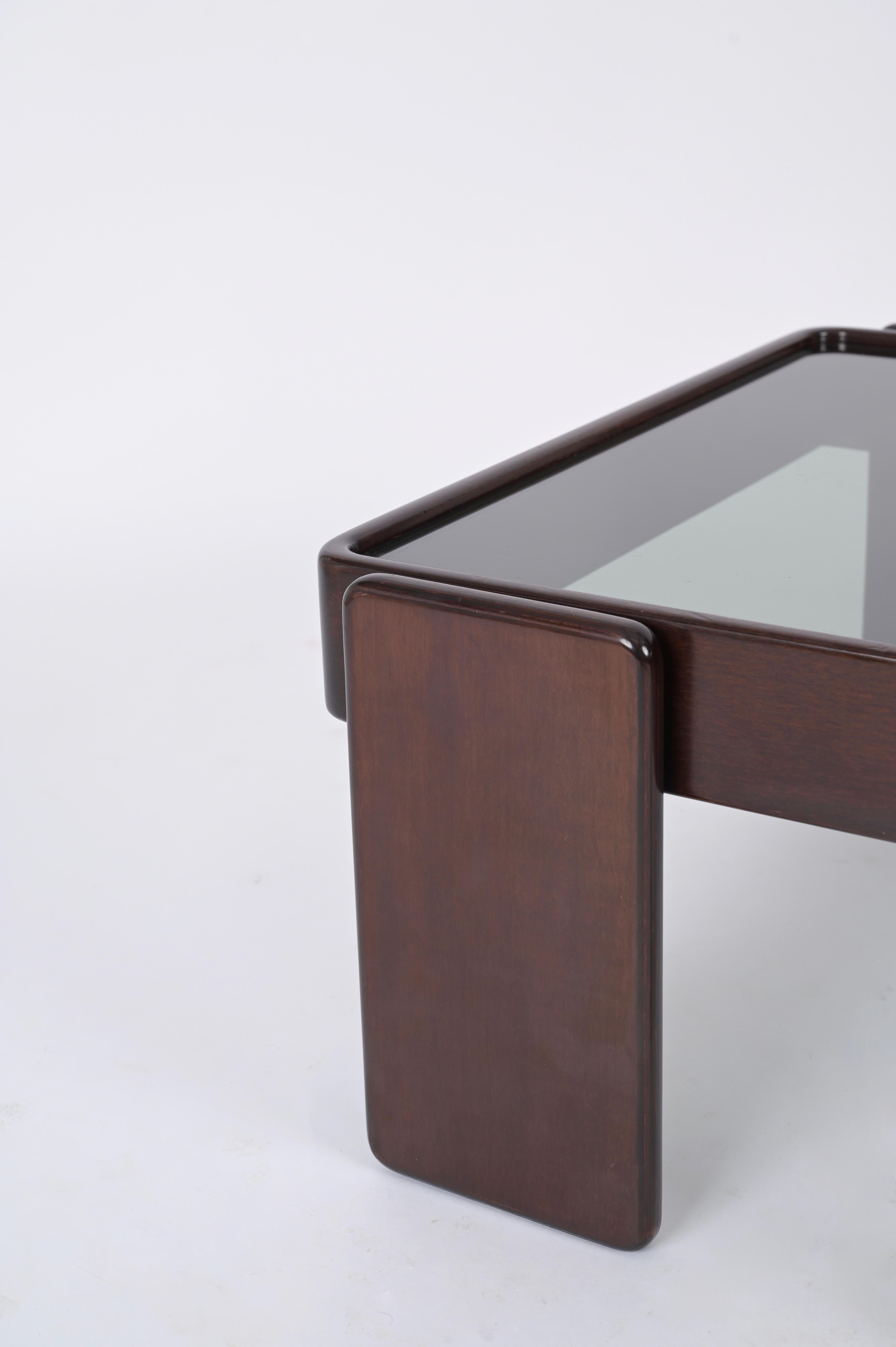 Square Coffee Table with Smoked Glass by Frattini for Cassina, Italy, 1970s For Sale 4