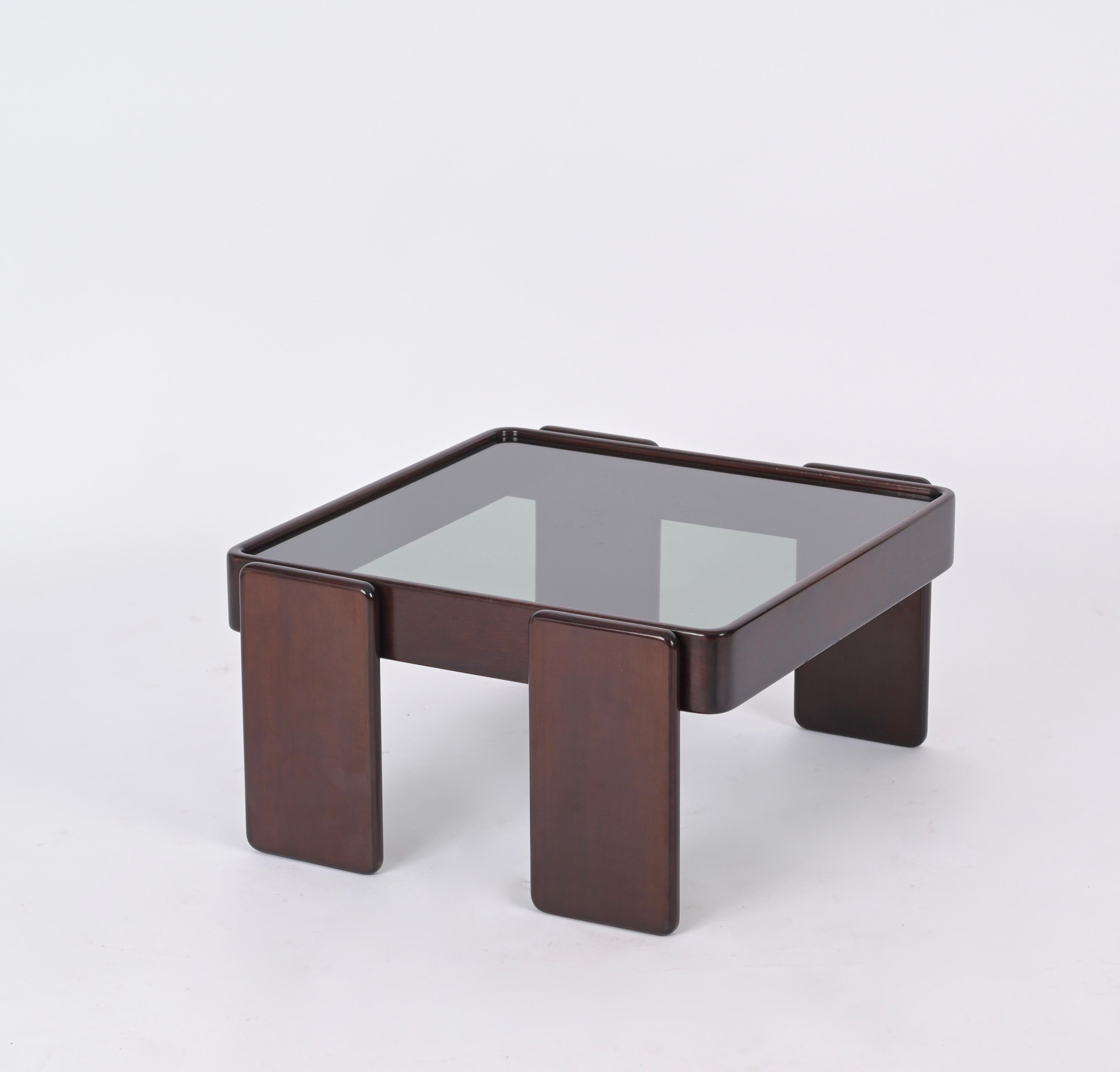Square Coffee Table with Smoked Glass by Frattini for Cassina, Italy, 1970s For Sale 6