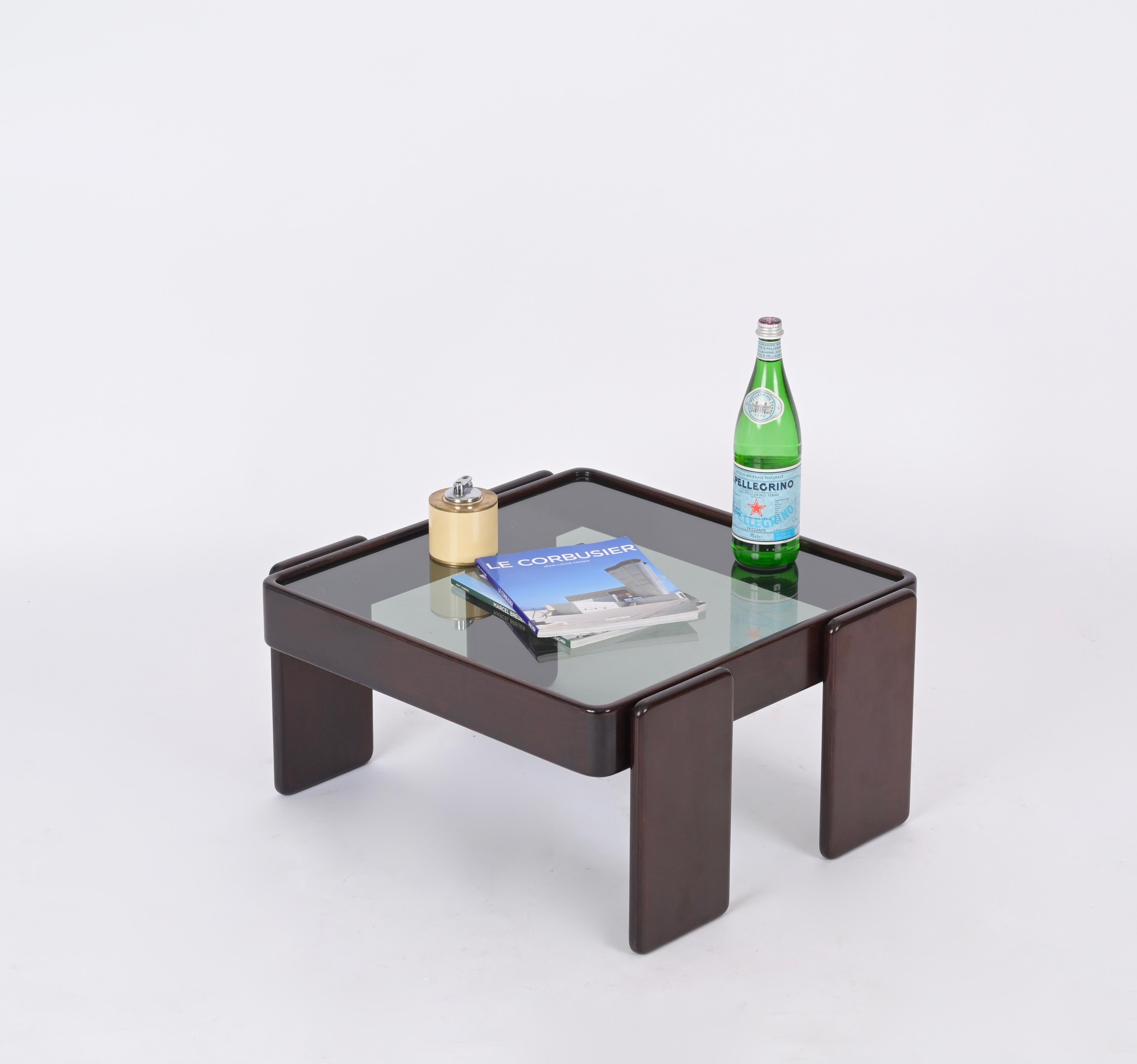 Table basse carrée avec verre fumé de Frattini pour Cassina, Italie, 1970 en vente 6