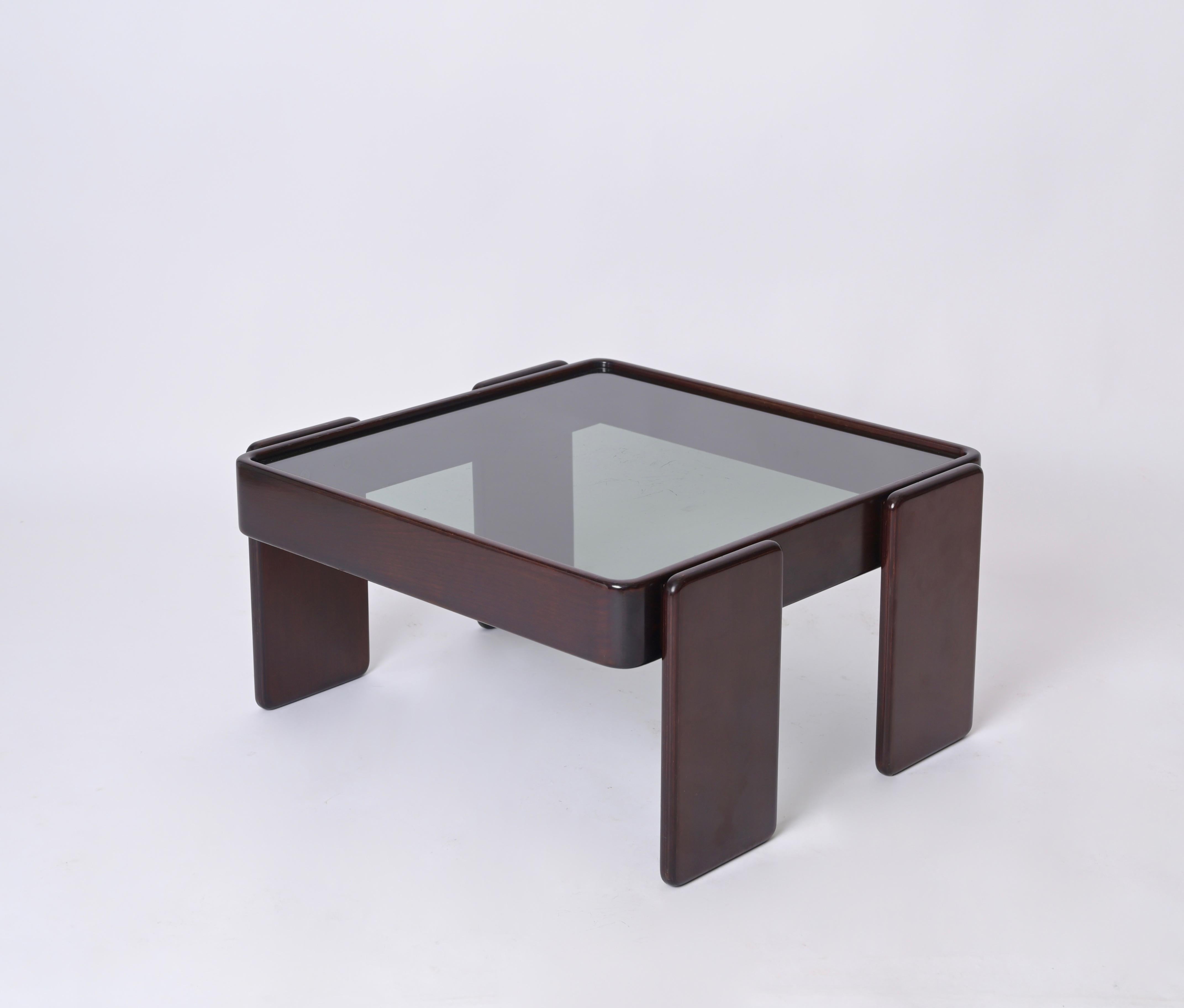 Square Coffee Table with Smoked Glass by Frattini for Cassina, Italy, 1970s For Sale 7