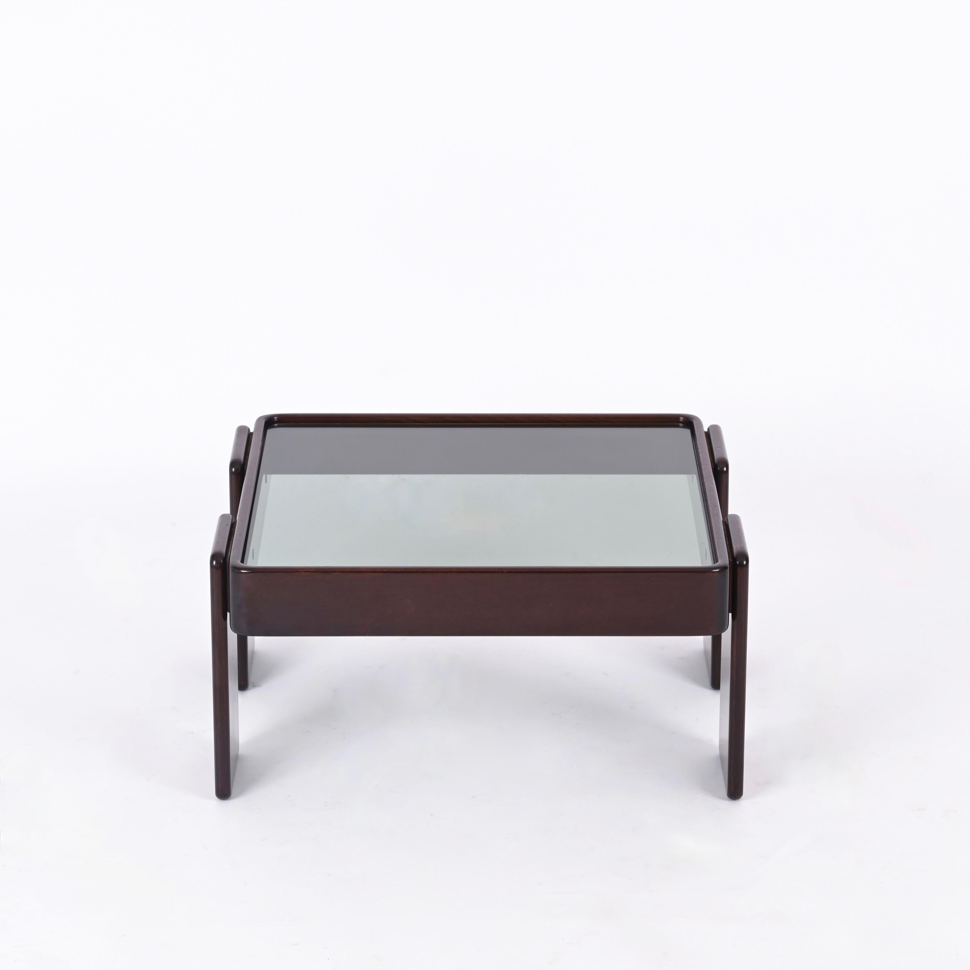 Italian Square Coffee Table with Smoked Glass by Frattini for Cassina, Italy, 1970s For Sale