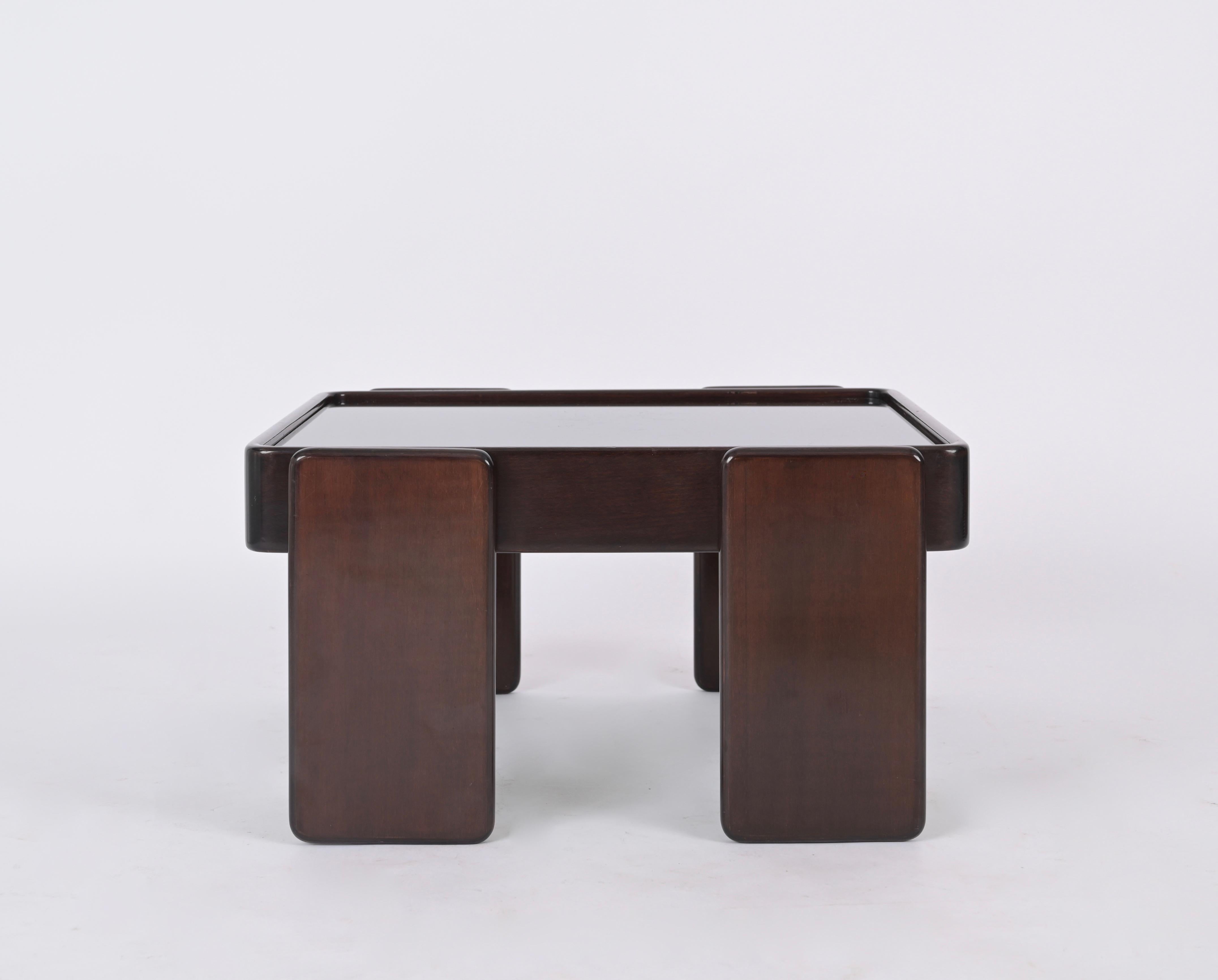 Square Coffee Table with Smoked Glass by Frattini for Cassina, Italy, 1970s In Good Condition For Sale In Roma, IT