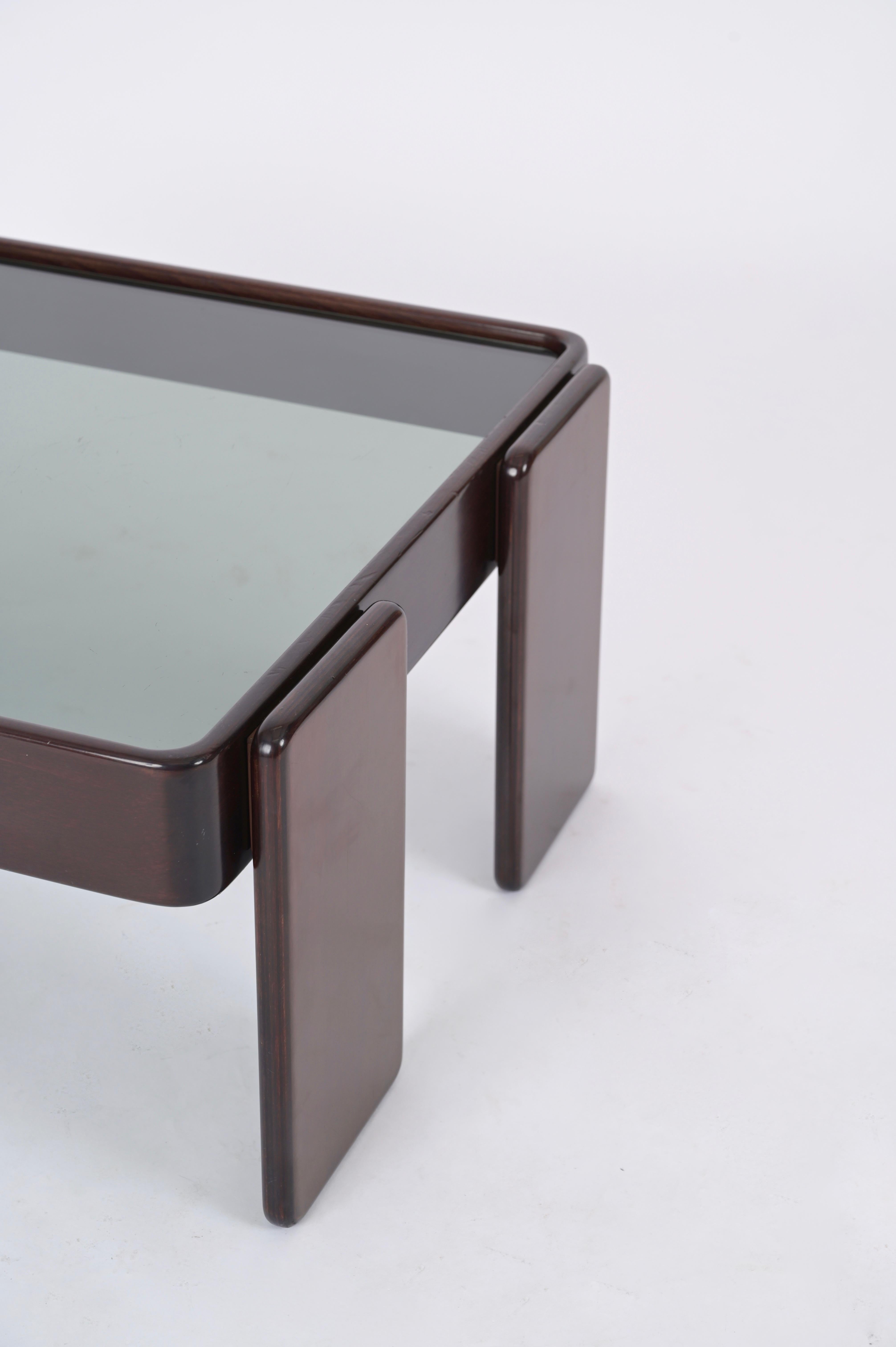 Square Coffee Table with Smoked Glass by Frattini for Cassina, Italy, 1970s For Sale 1