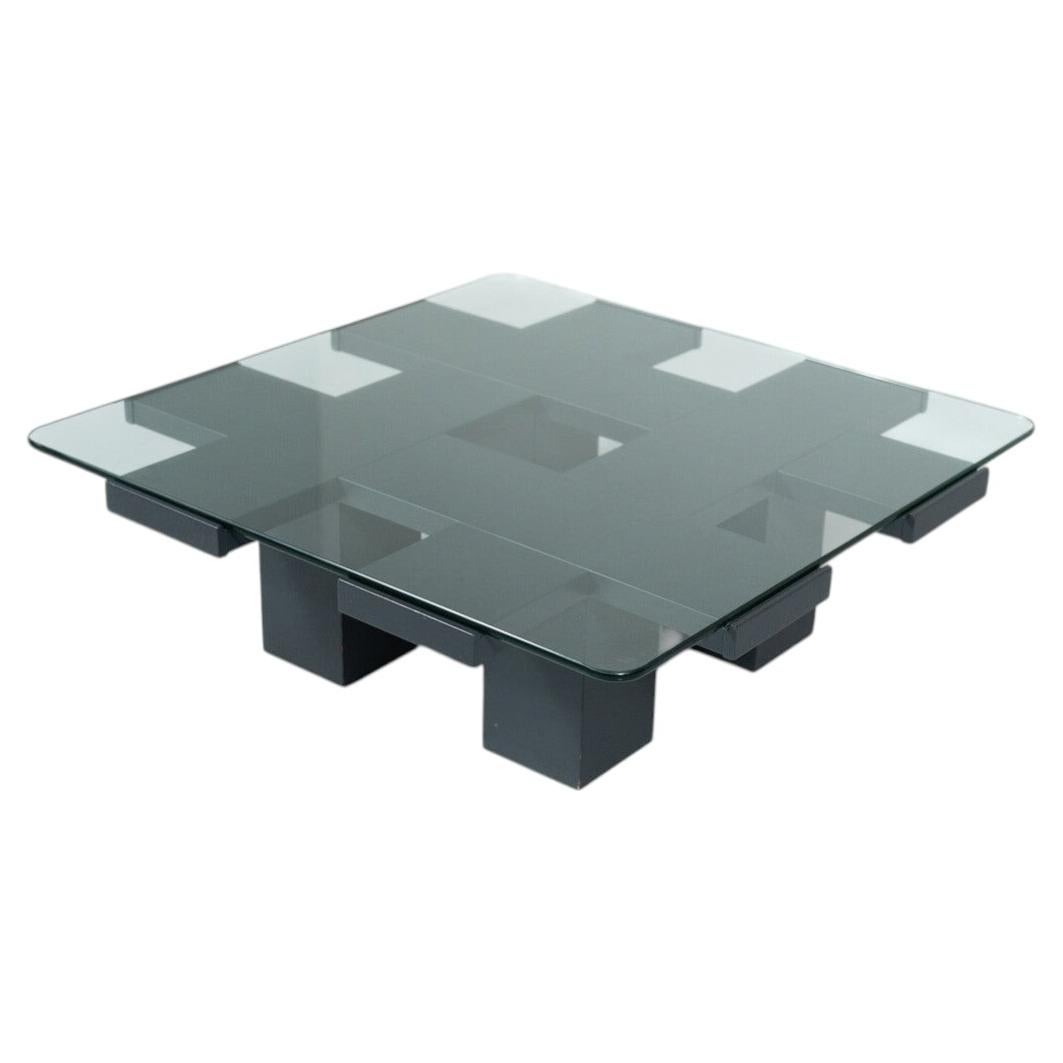 Mesa de centro cuadrada, madera y cristal, Italia, años 60