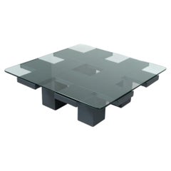 Square Coffee Table, Wood and Glass, Italy, 1960s
