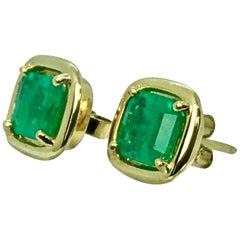 Square Colombian Emerald Earrings 18 Karat