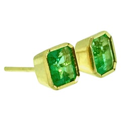 Square Colombian Emerald Stud Earrings 18 Karat