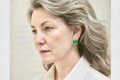 Square Colombian Emerald Stud Earrings 18K Gold