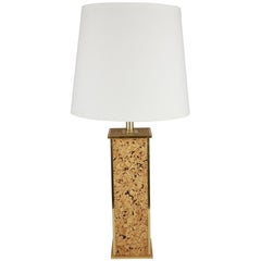 Square Column Table Lamp in Cork and Brass, 1970s