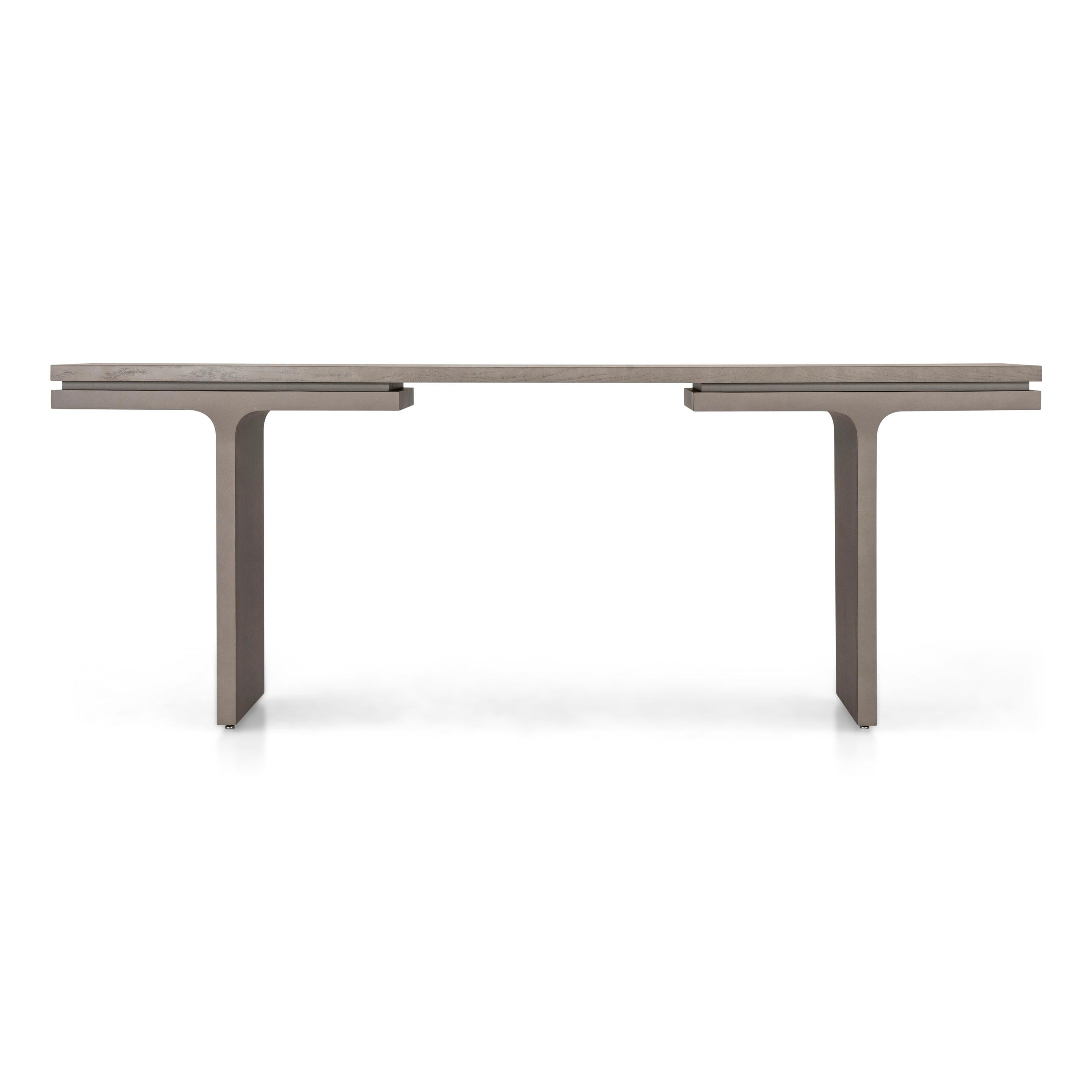 Contemporary Customizable Console Table with Chocolate Finish and Modern Design, Square Line For Sale