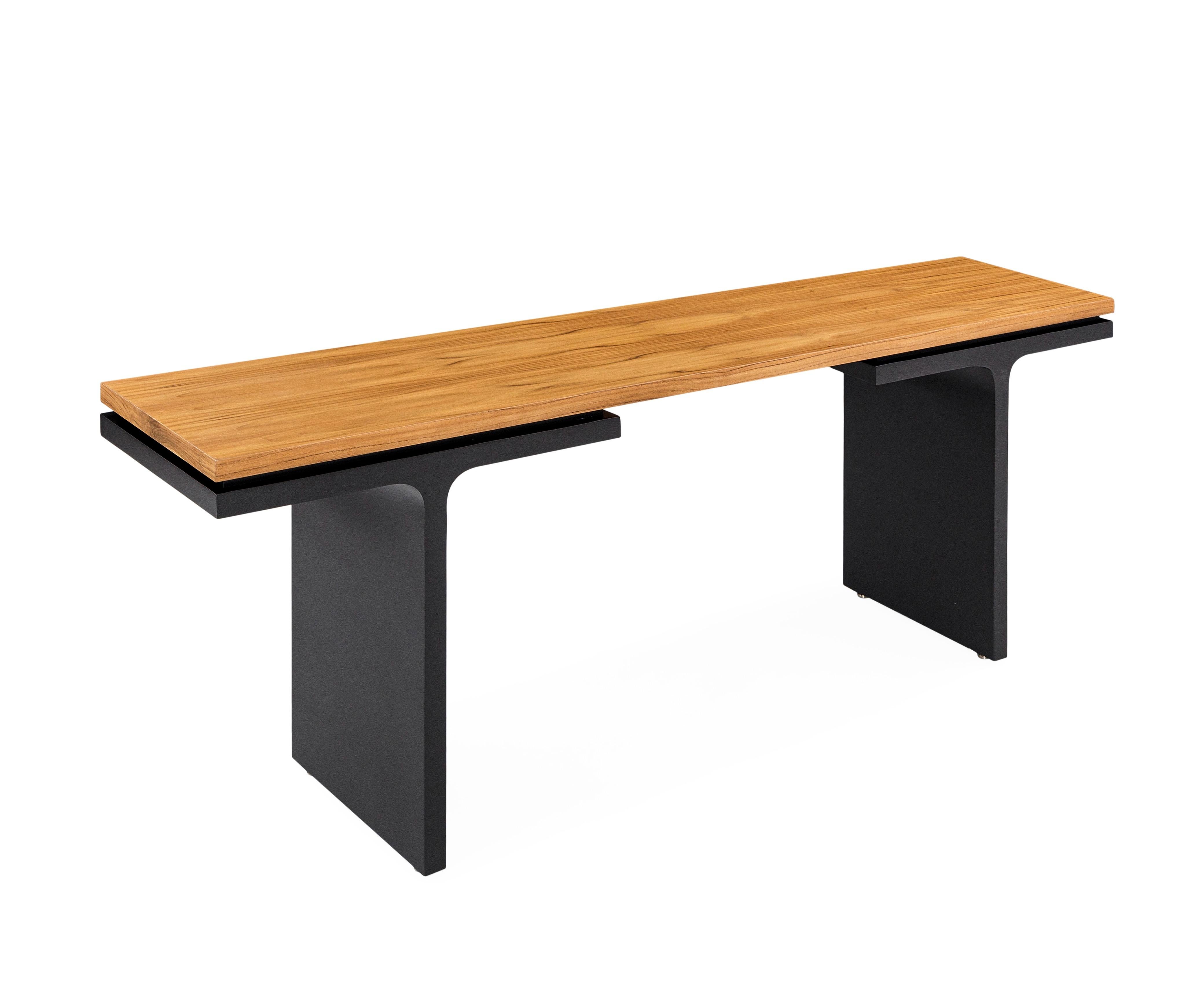 Square Console Table in Teak Wood Finish and Black Graphite 78'' In New Condition For Sale In Miami, FL