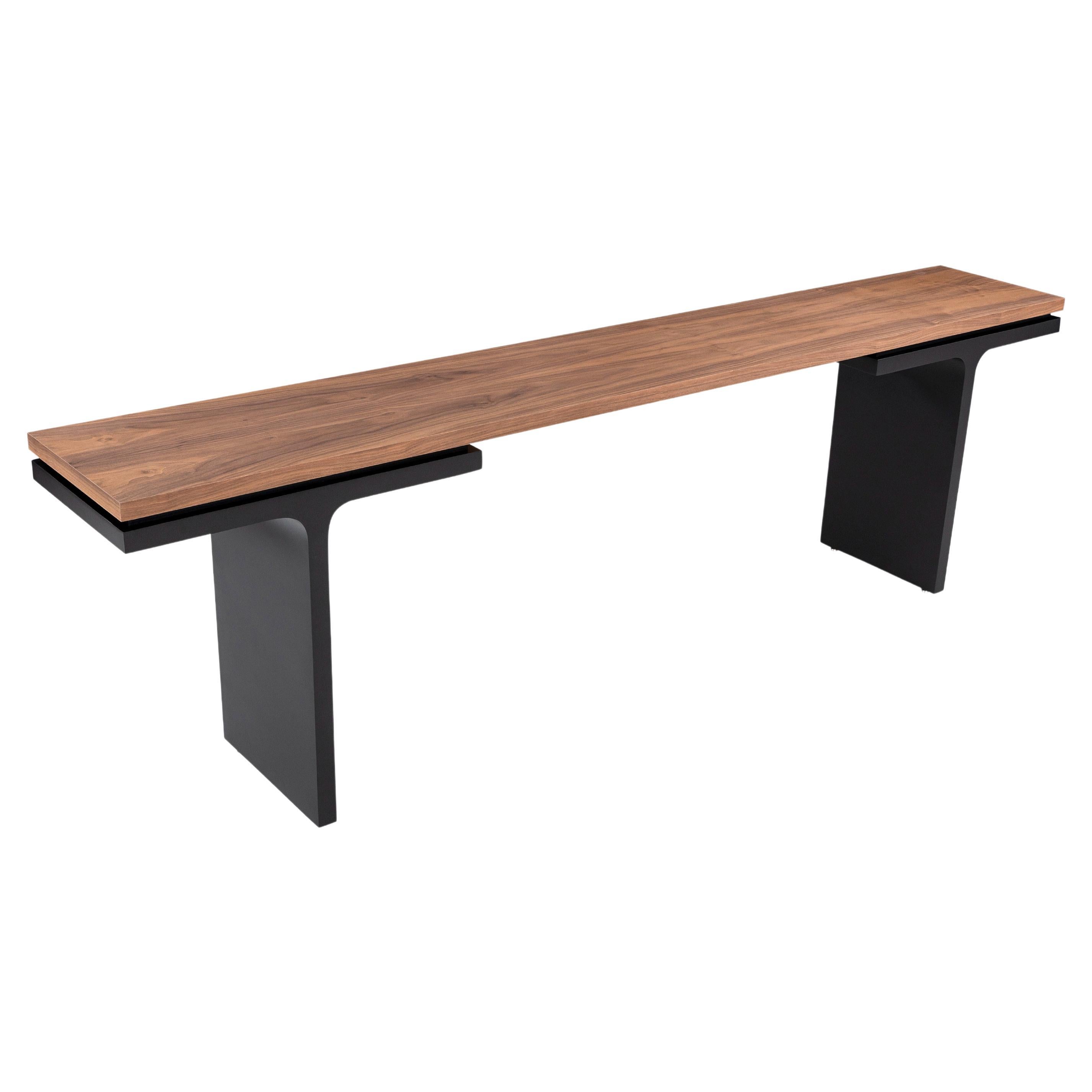 Square Console Table in Walnut Wood Finish and Black Graphite 98'' For Sale