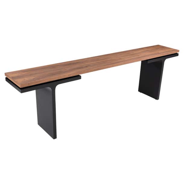 Square Computer Console Square Console Table in Walnut Wood Finish and Black Graphite 98'' For ...