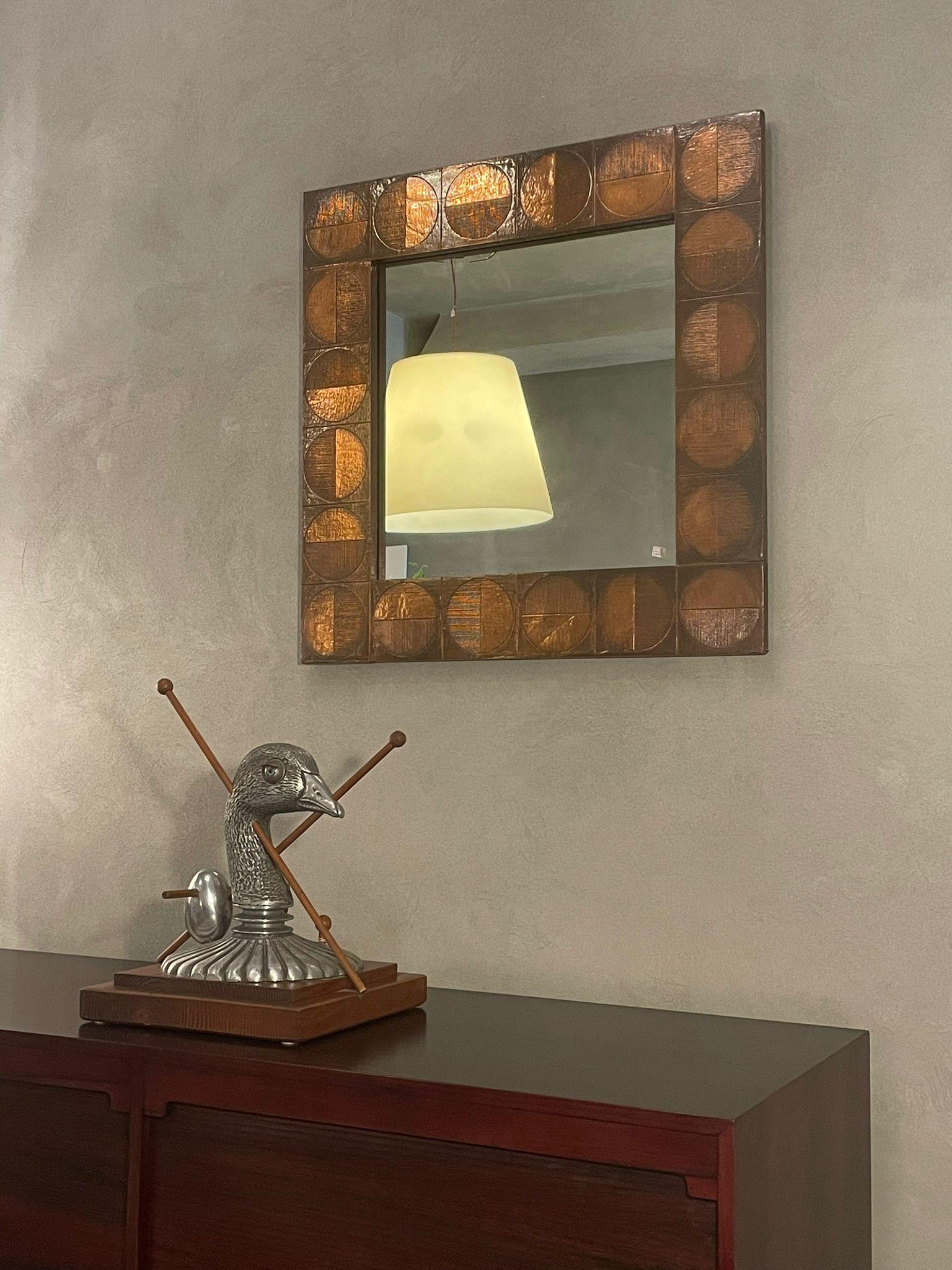 Italian Square Copper Bragalini Mirror Excellent Vintage Patina, Italy, 1960s