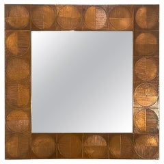 Square Copper Bragalini Mirror Excellent Vintage Patina, Italy, 1960s