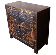 Square Corner Black Cabinet with Gilt Painting