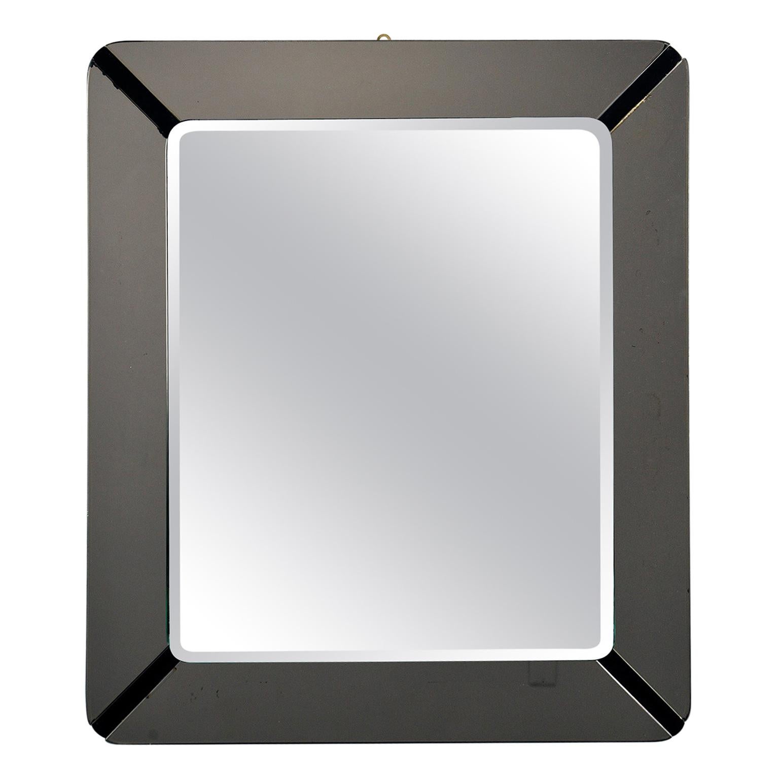 Square Crystal Arte Mirror with Gray Art Glass Frame