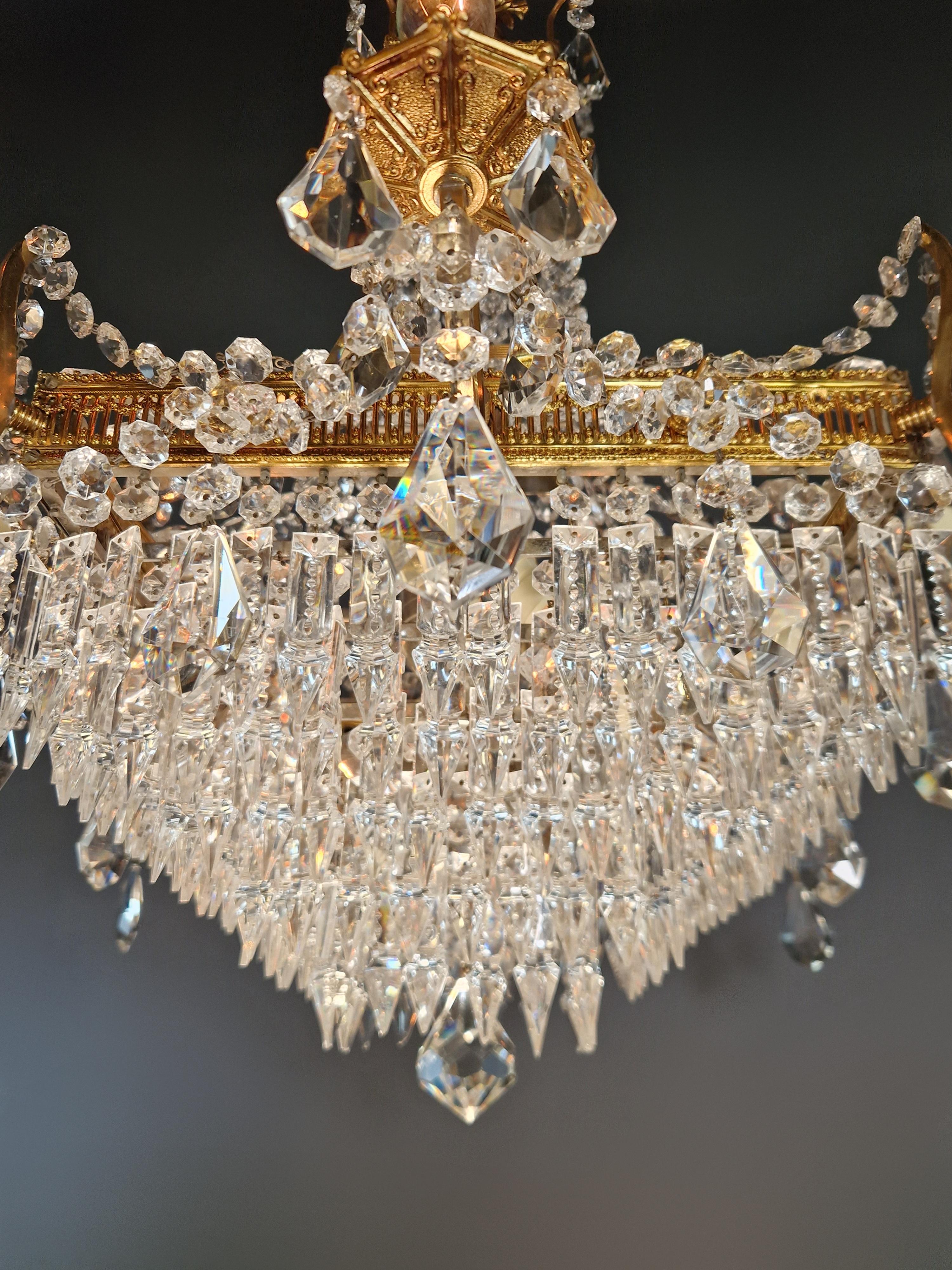 Lustre carré Empire Louis XVI en laiton et or antique rare en vente 3
