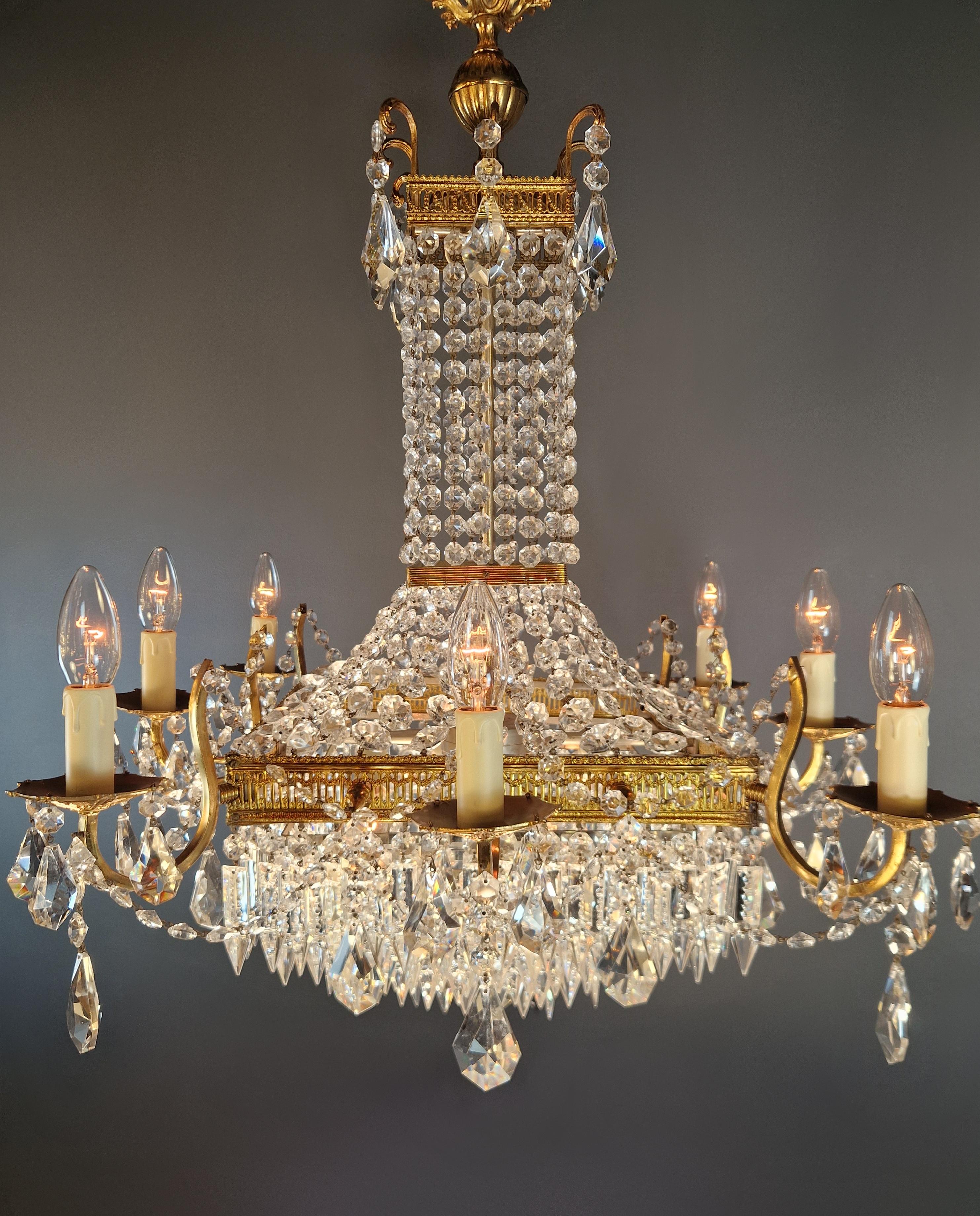 Lustre carré Empire Louis XVI en laiton et or antique rare en vente 7