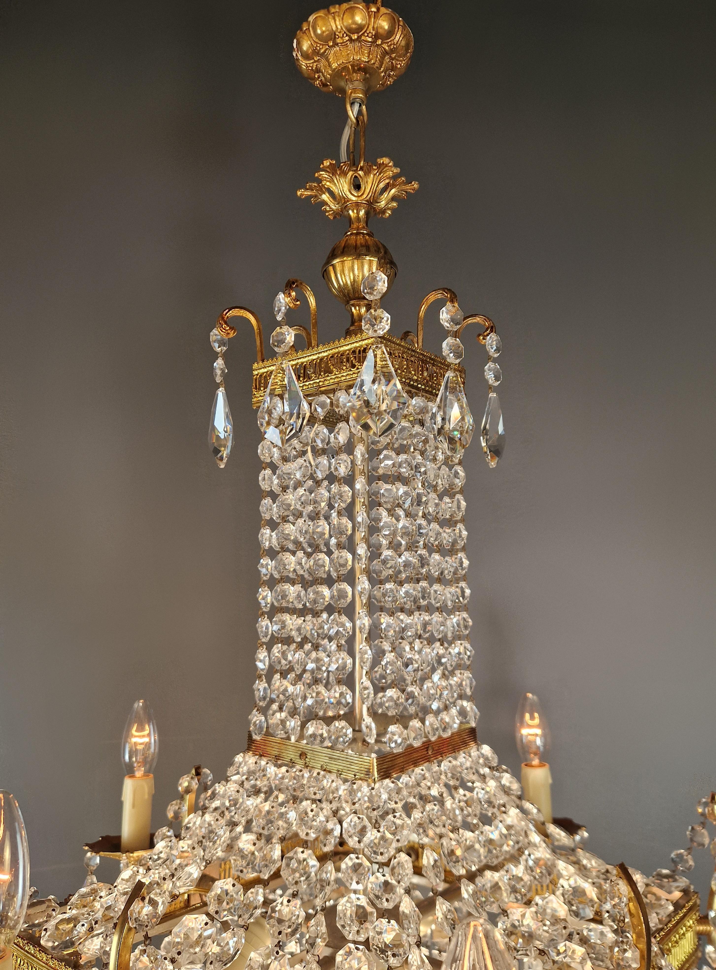 Lustre carré Empire Louis XVI en laiton et or antique rare en vente 8