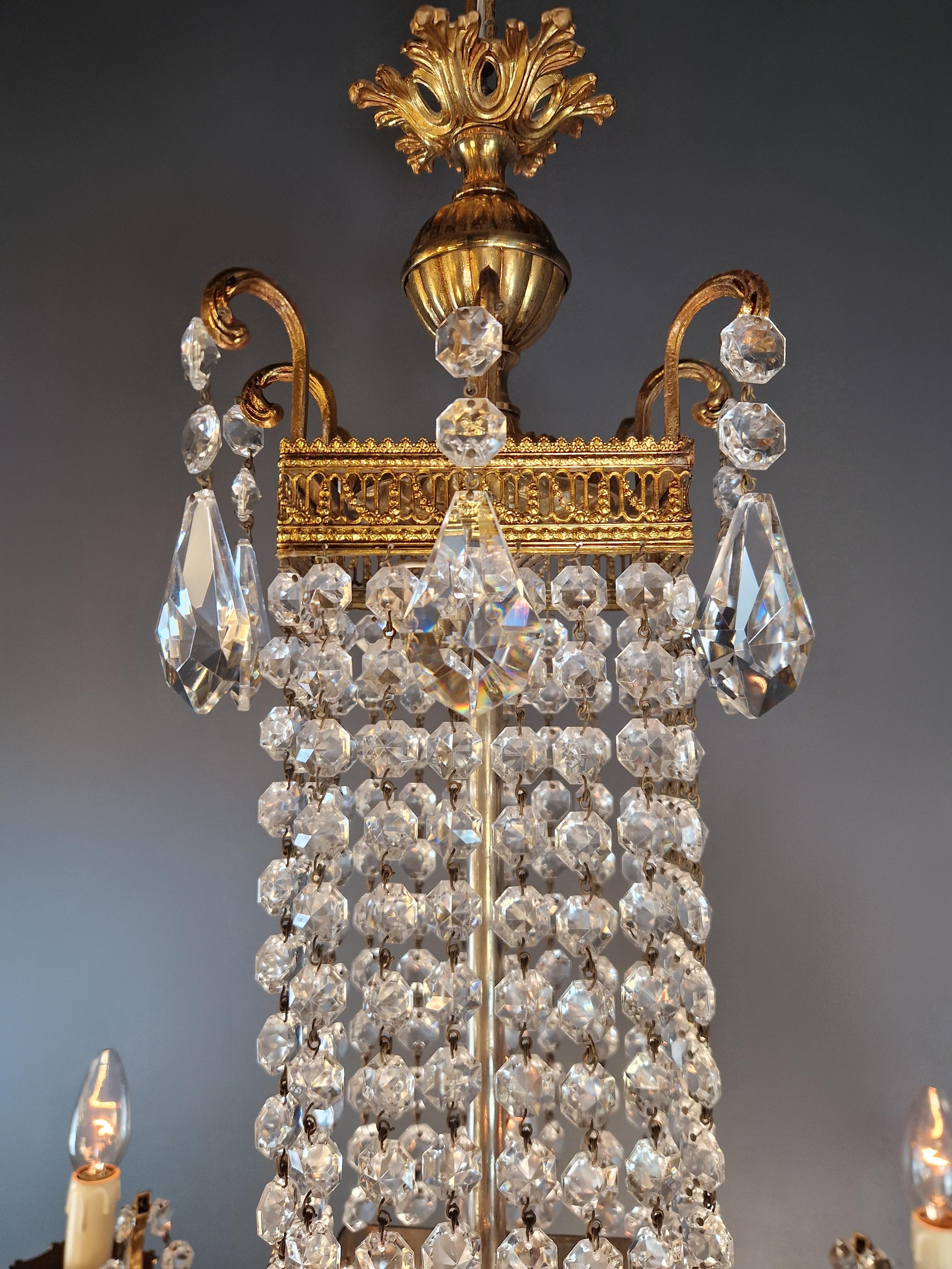 Lustre carré Empire Louis XVI en laiton et or antique rare en vente 10