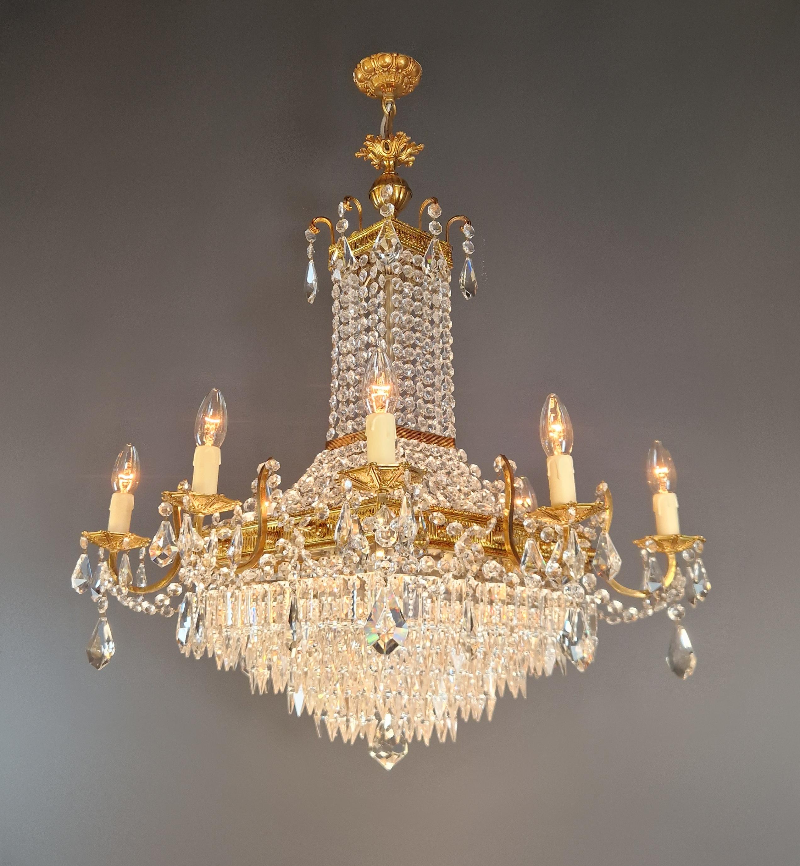 Début du 20ème siècle Lustre carré Empire Louis XVI en laiton et or antique rare en vente