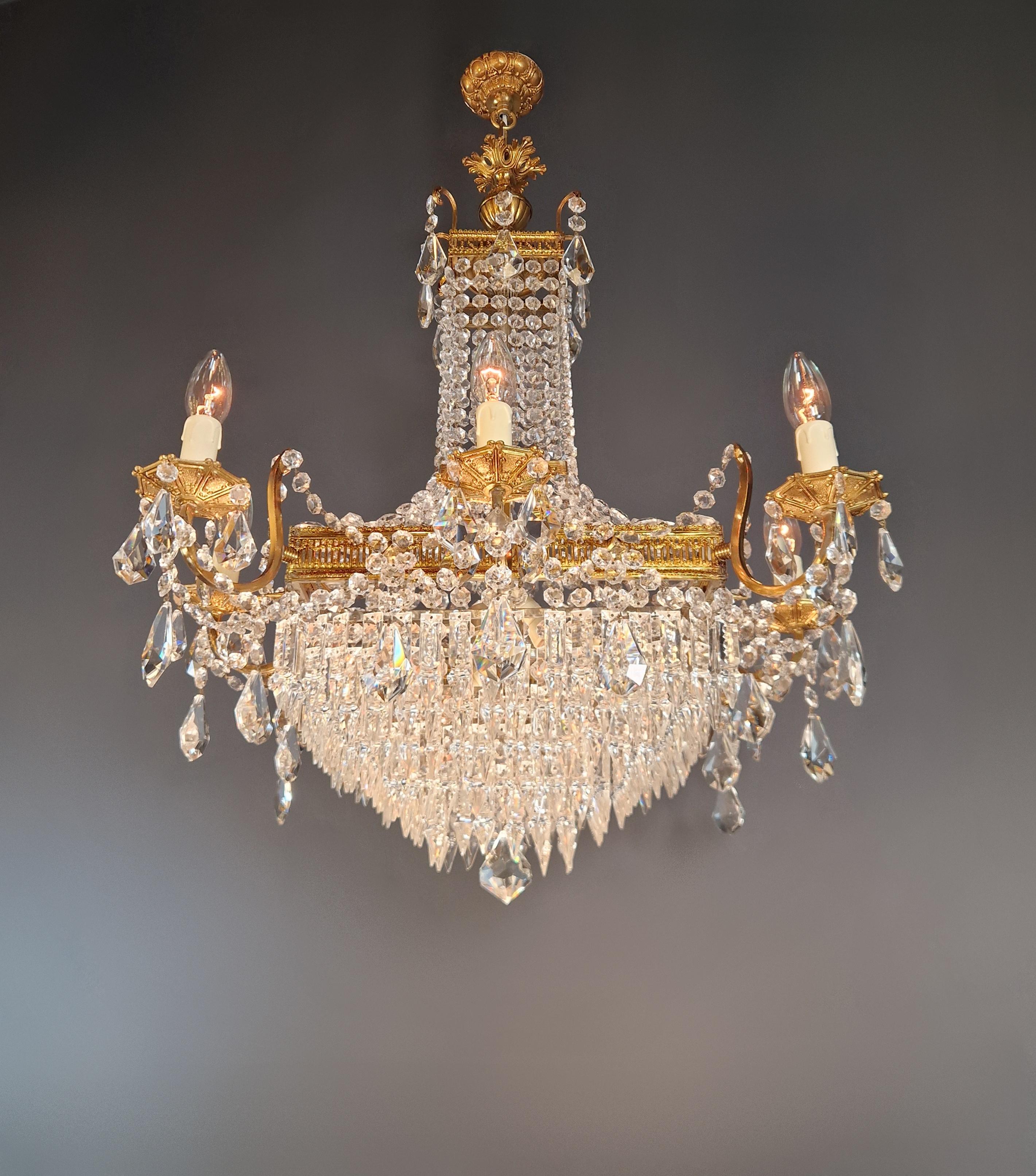 Laiton Lustre carré Empire Louis XVI en laiton et or antique rare en vente