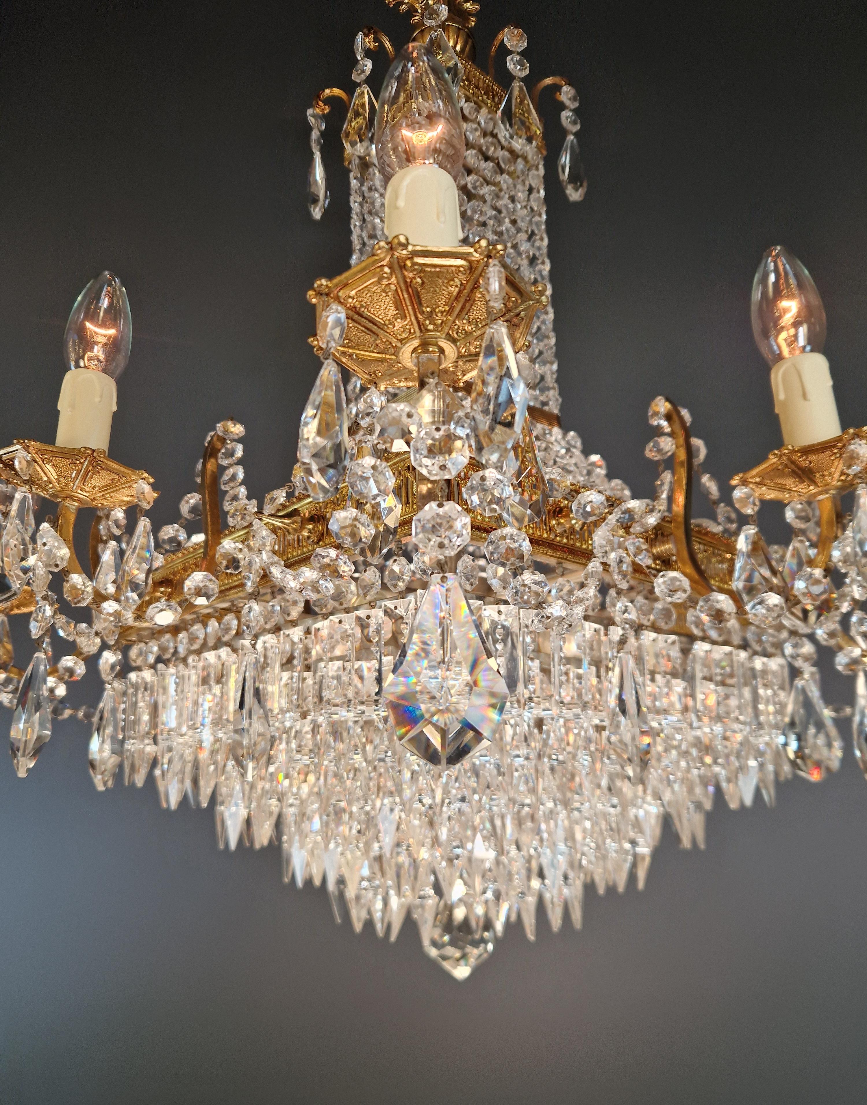 Lustre carré Empire Louis XVI en laiton et or antique rare en vente 1