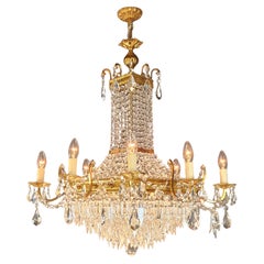 Square Crystal Chandelier Made Of Brass Antique Gold Empire Louis XVI Rarely