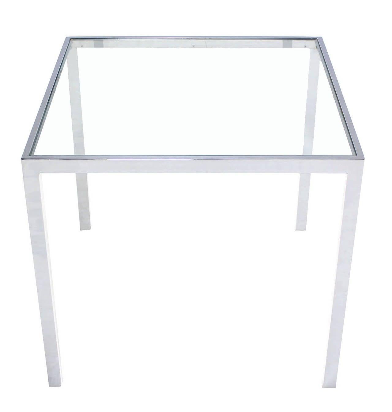 Polished Square Cube Chrome Glass Top Game Small Dinning Dinette Table Bauhaus MINT For Sale