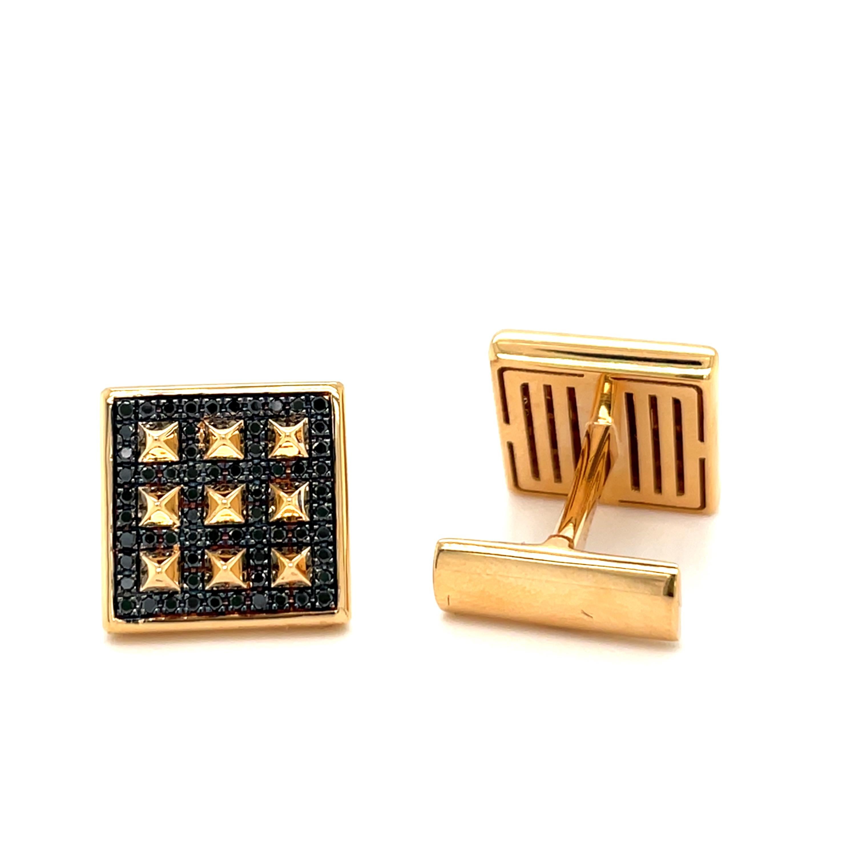 These 18K yellow gold cufflinks are from timeless Collection. These very elegant cufflinks are made with yellow gold and black diamonds 0.70 ct. Total metal weight is 16.50 gr. These cufflinks are a perfect upgrade to every special occasion.

This