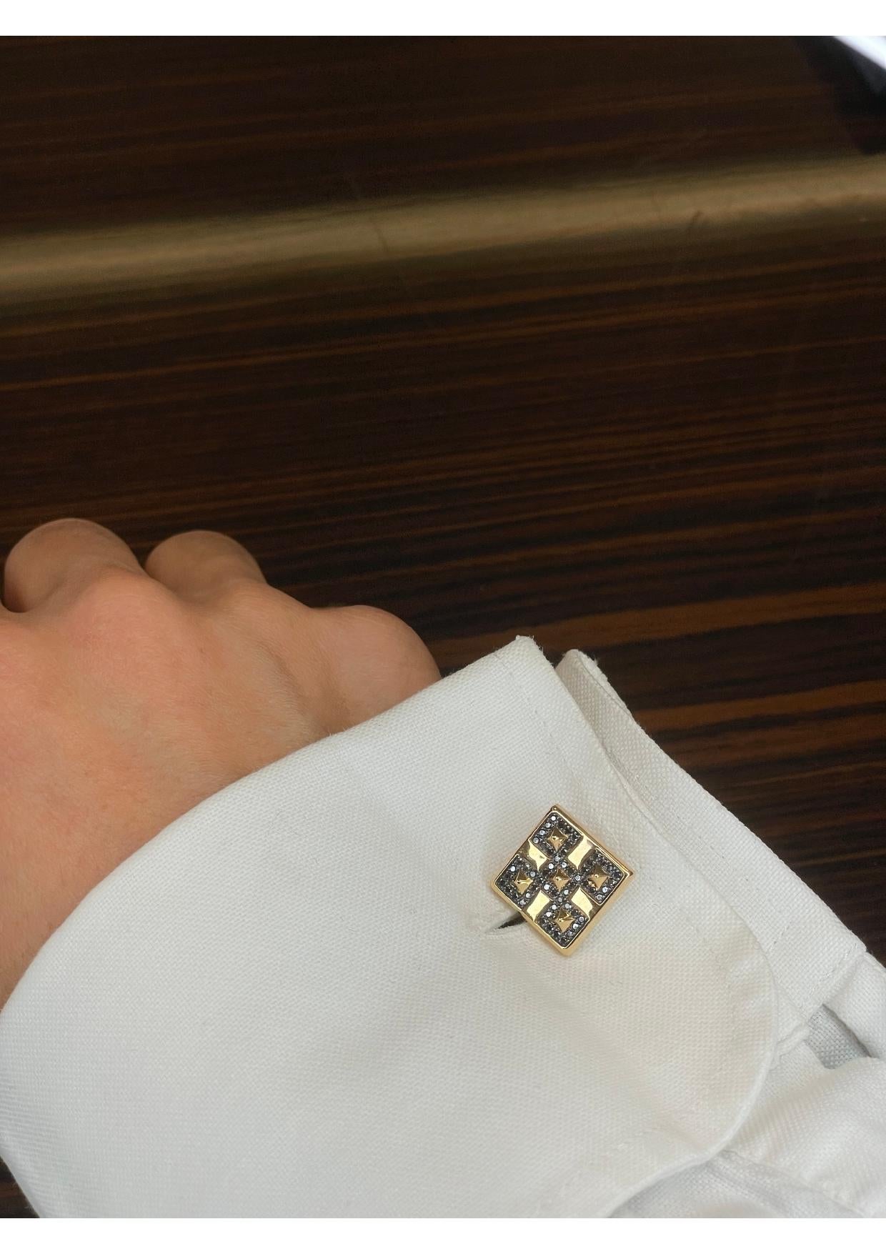 Square cufflinks Black Diamonds In New Condition For Sale In Monte-Carlo, MC