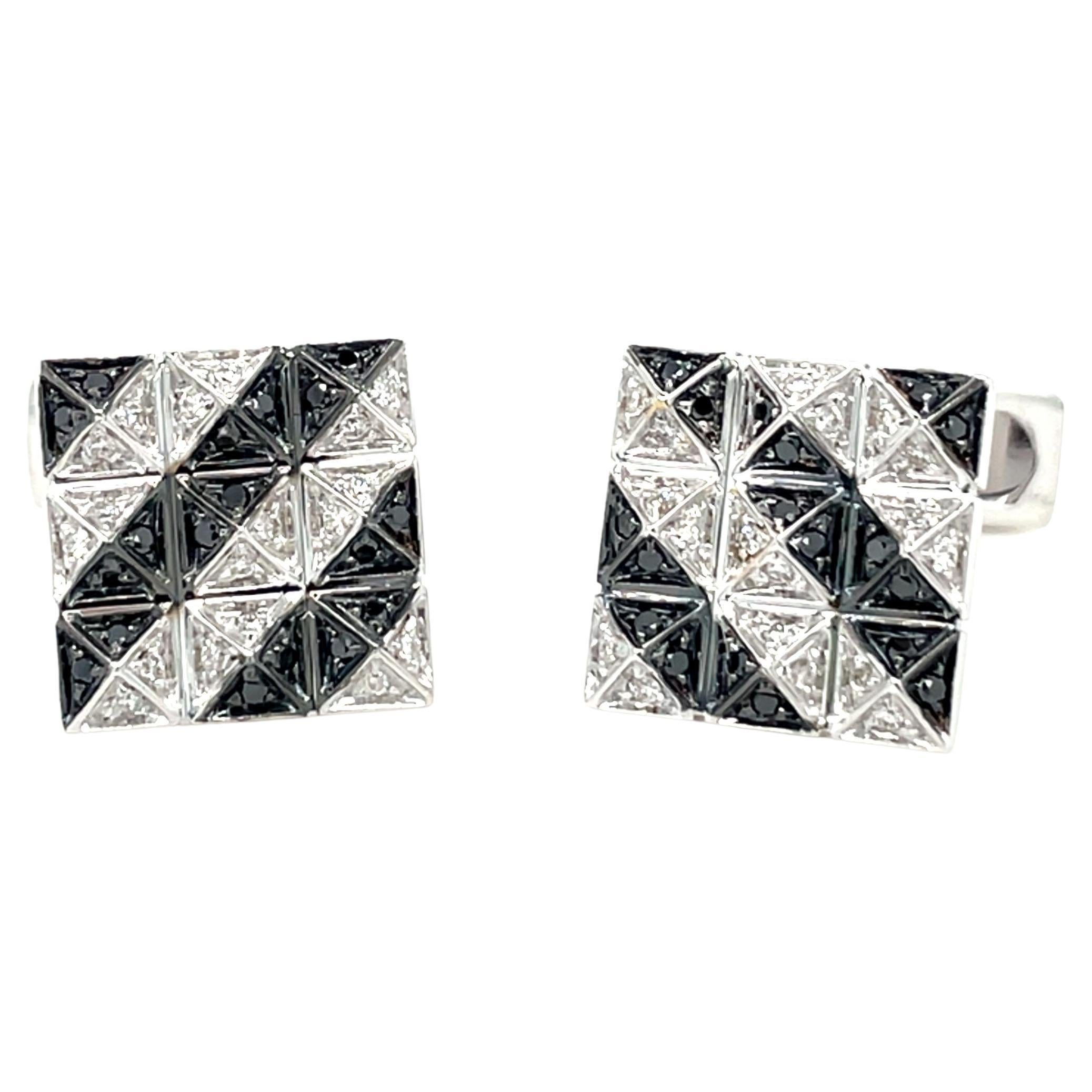 Square Cufflinks Black & White Diamonds For Sale