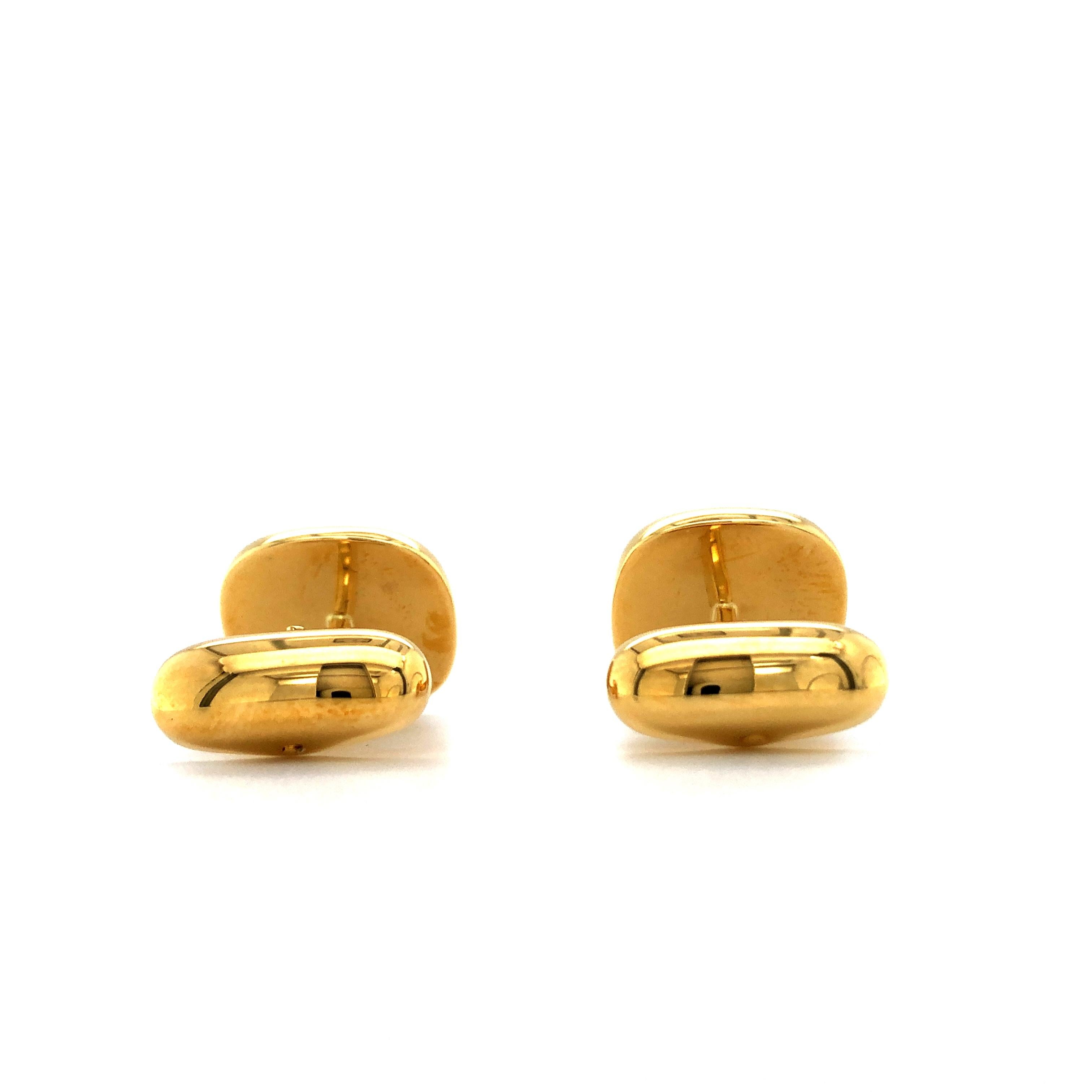 Taille cabochon Boutons de manchette carrés aux contours arrondis, or jaune 18 carats en vente